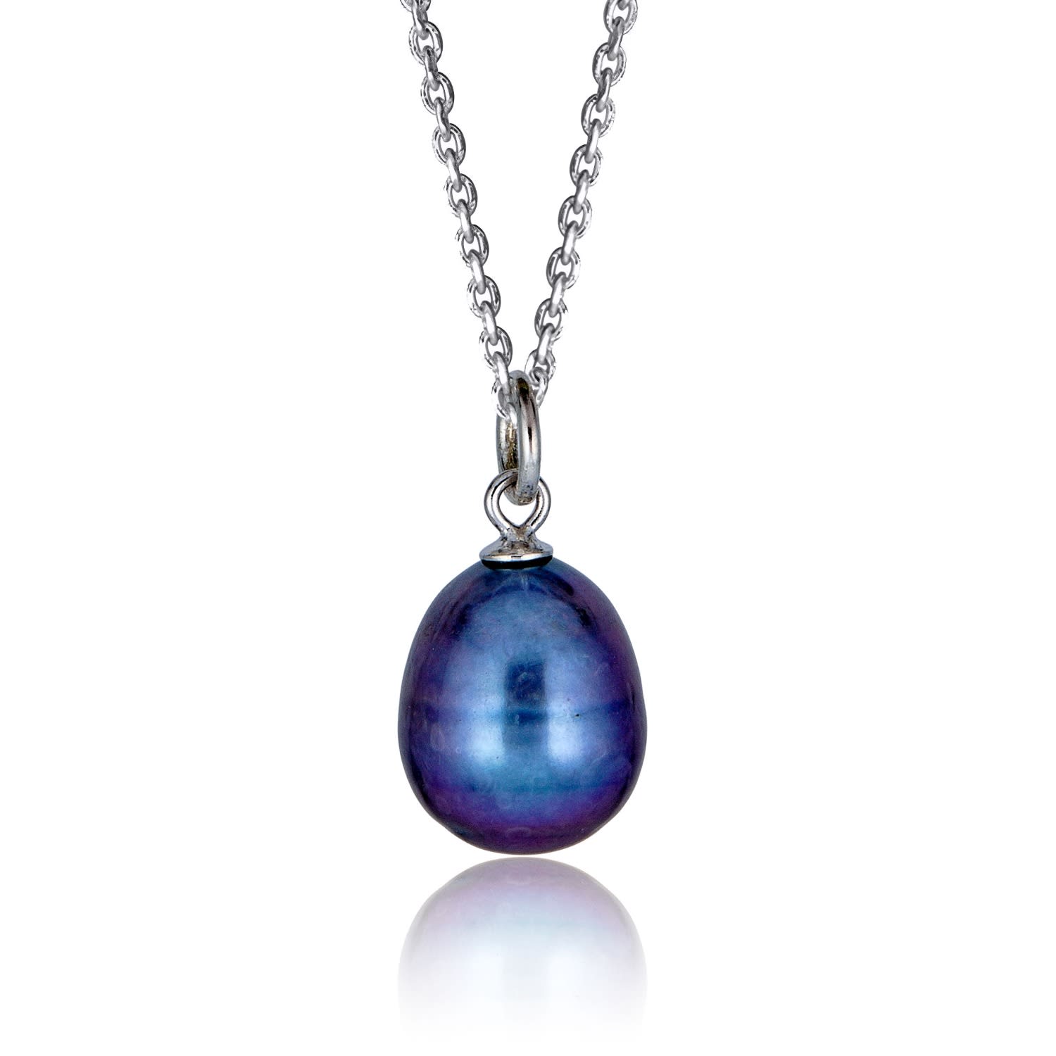 Cartography Men's Black / Blue / Silver Black Pearl Necklace - On Sterling Silver Chain