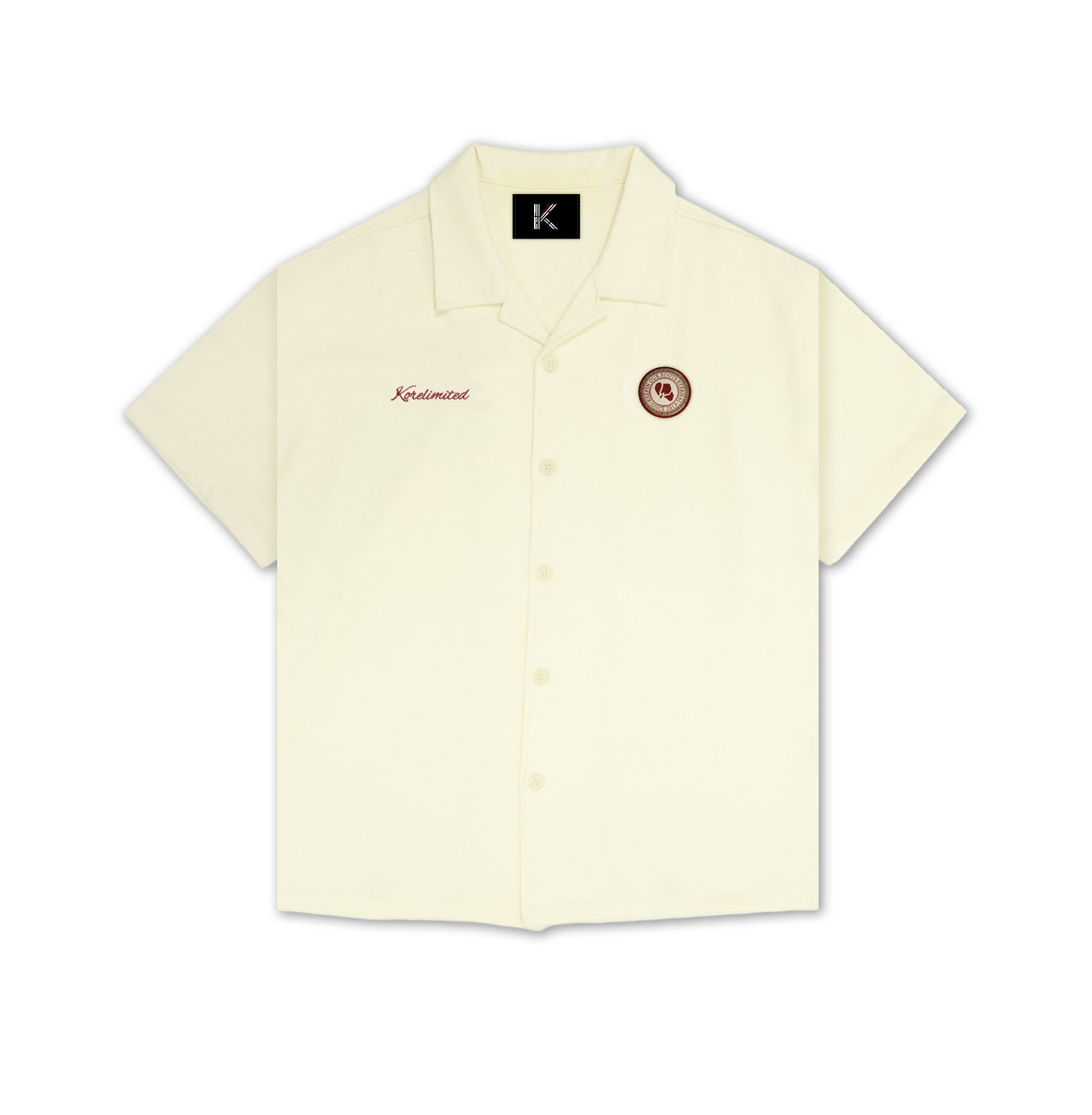 Korelimited Men's White Kore Patched Crop Half Sleeve Shirt In Cream In Neutral