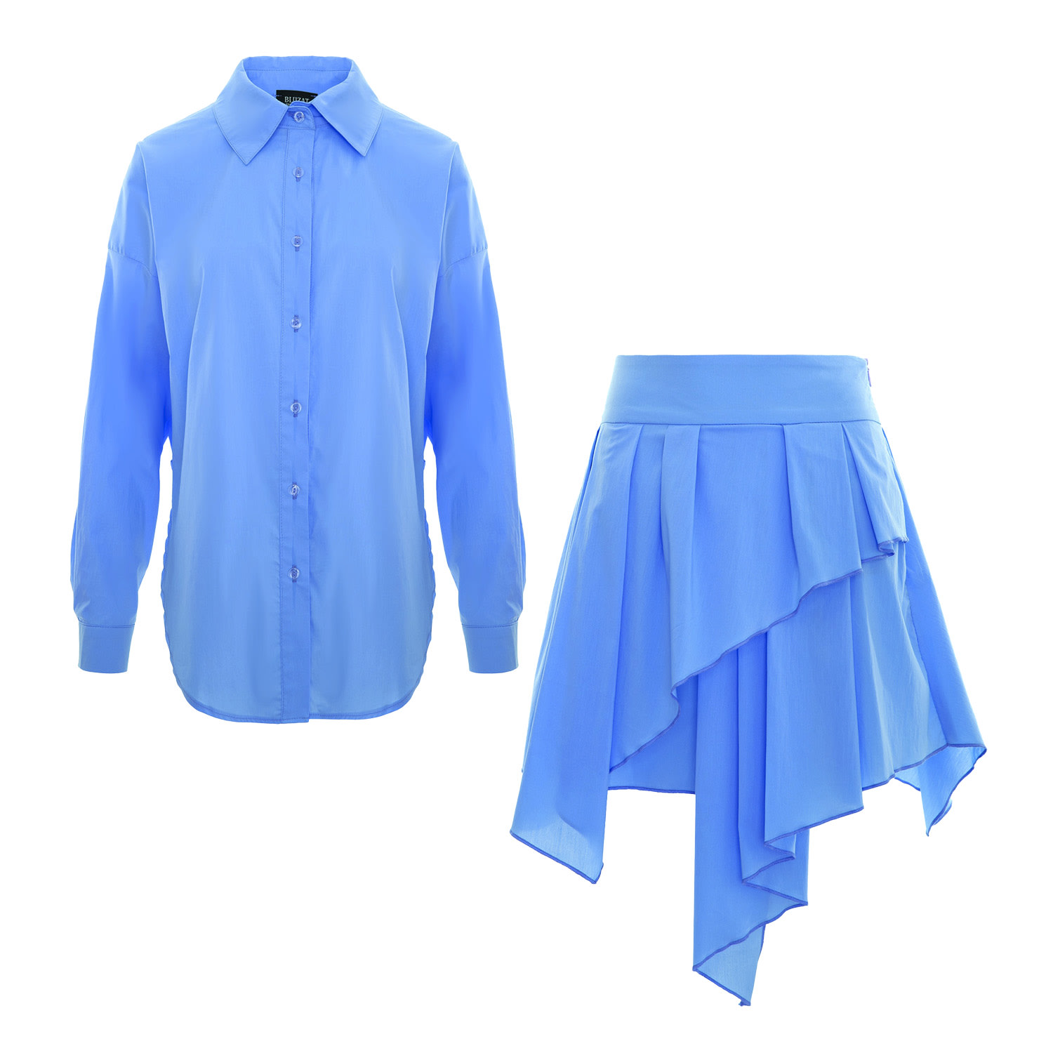 Bluzat Sky Blue Asymmetrical Two-piece Set With Oversized Shirt In Blue