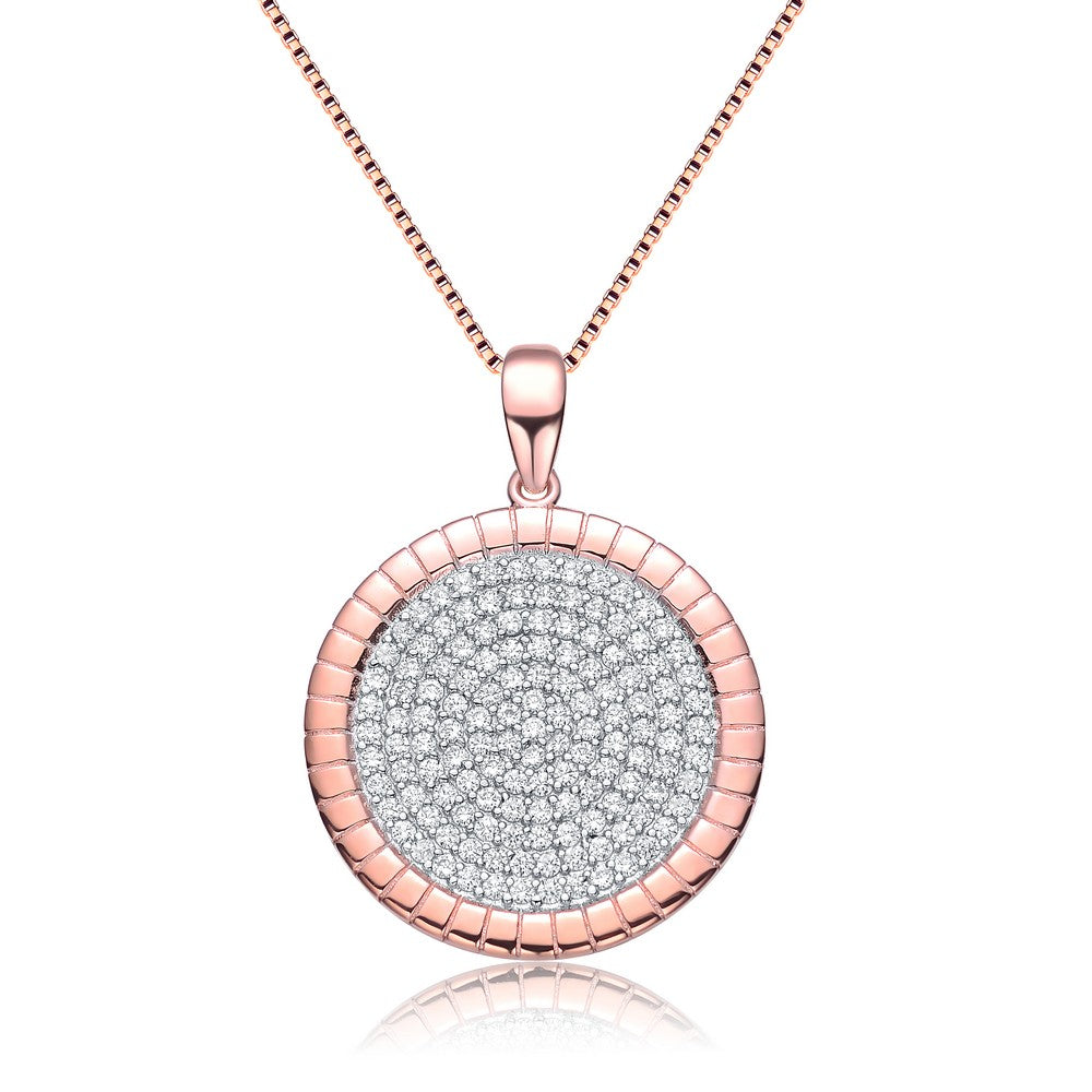 Women’s White / Rose Gold Rose Gold Plated Cubic Zirconia Round Shaped Pendant Necklace Genevive Jewelry