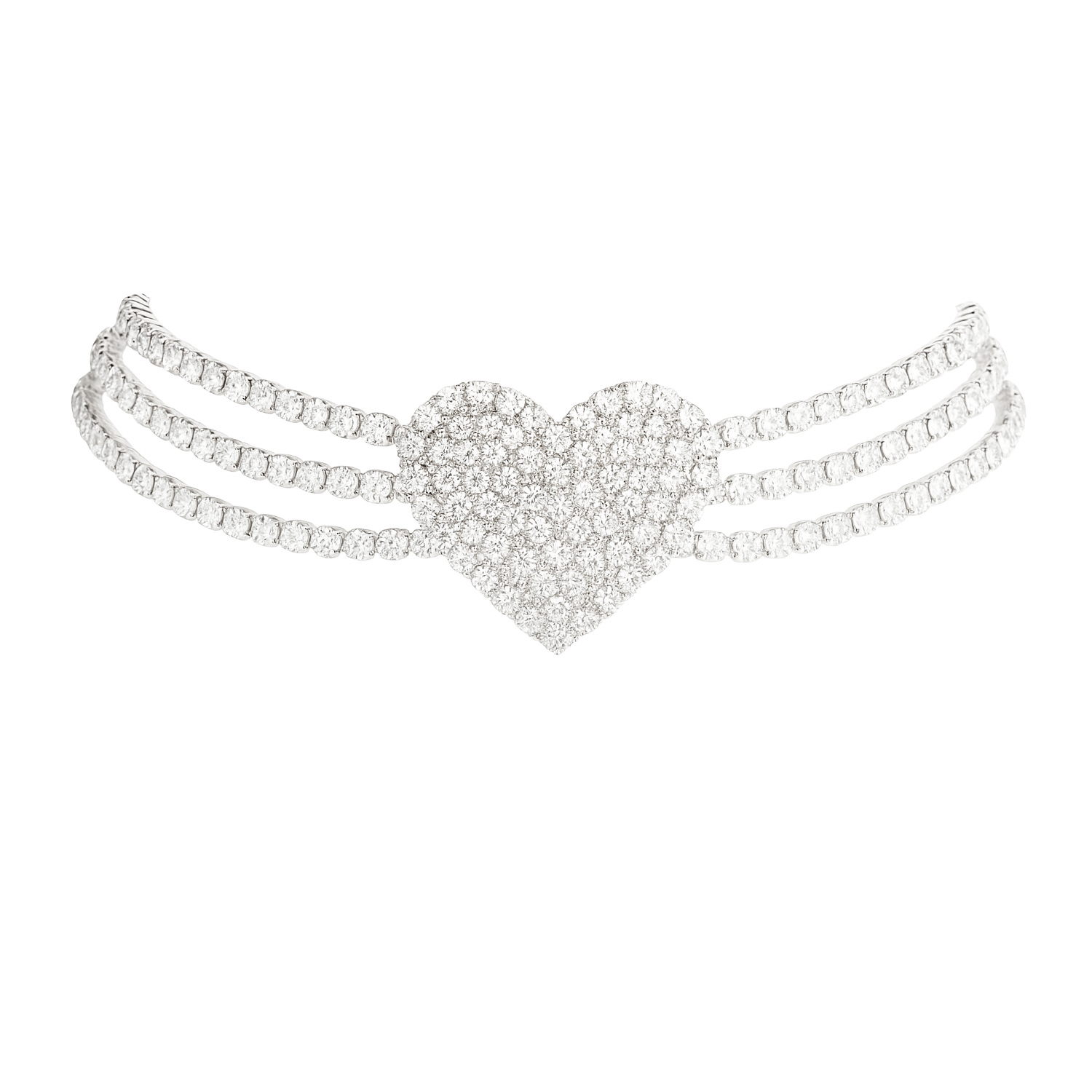 The Gala Women's Silver Crystal Heart Multi-row Choker