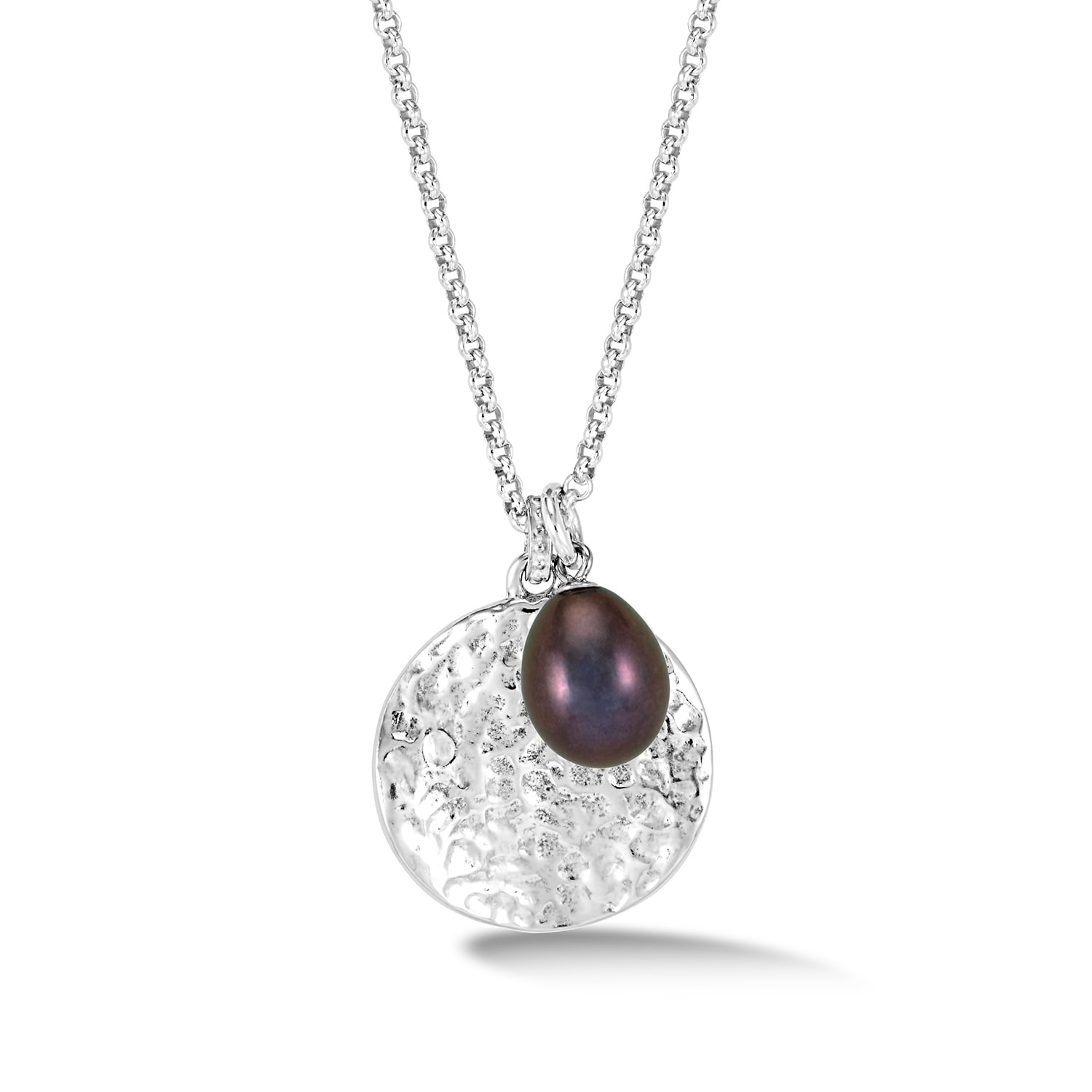 Dower & Hall Women's Hammered Disc & Peacock Freshwater Pearl Pendant In Sterling Silver