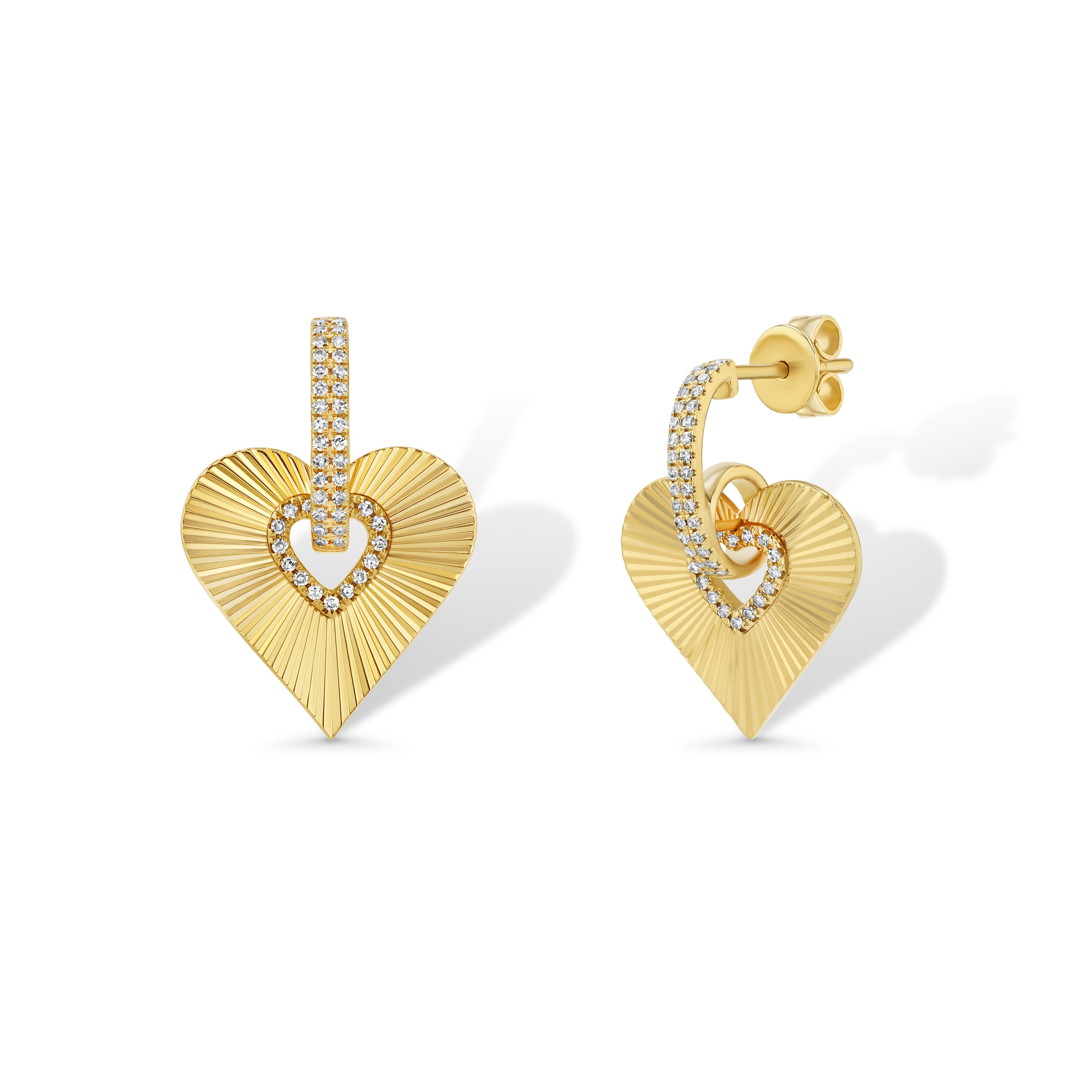 Jewelbird Women's Gold Diamond Ruffled Heart Earrings