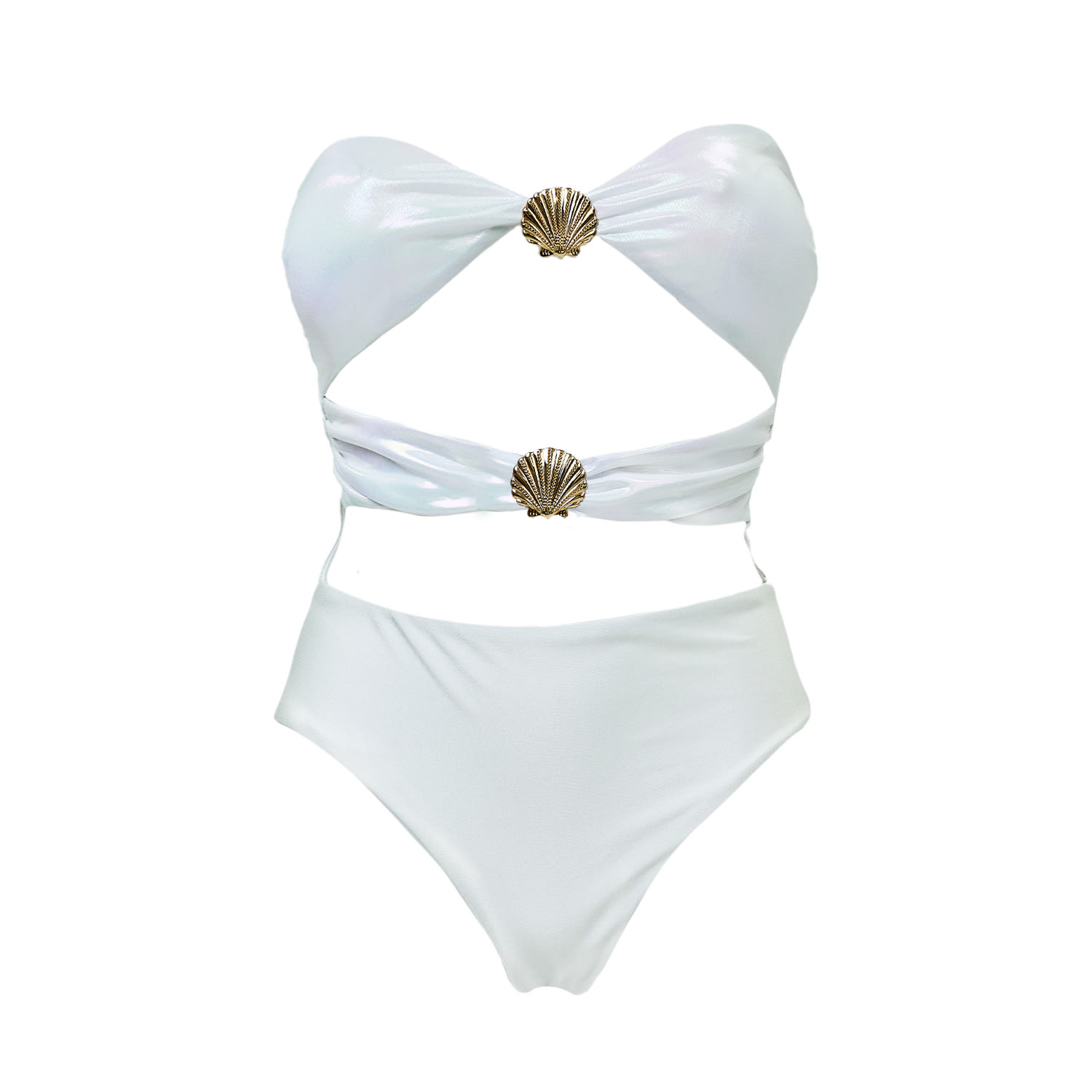 Aulala Paris Women's The Ocean Whisper - Shiny Bandeau One-piece Swimsuit  Pearl White