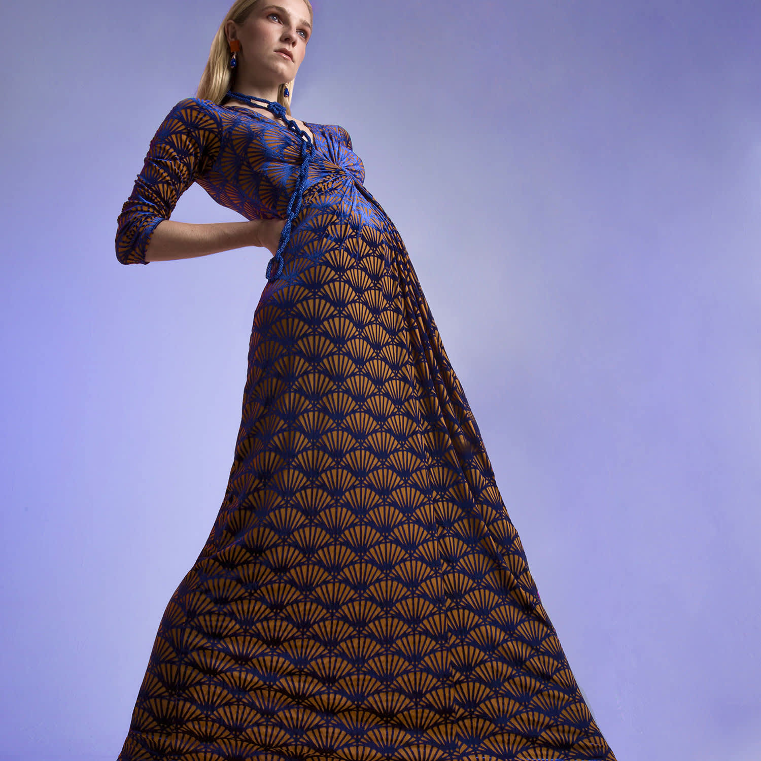 Beatrice Von Tresckow Art Deco Velvet Devore Lola Maxi Dress - Blue