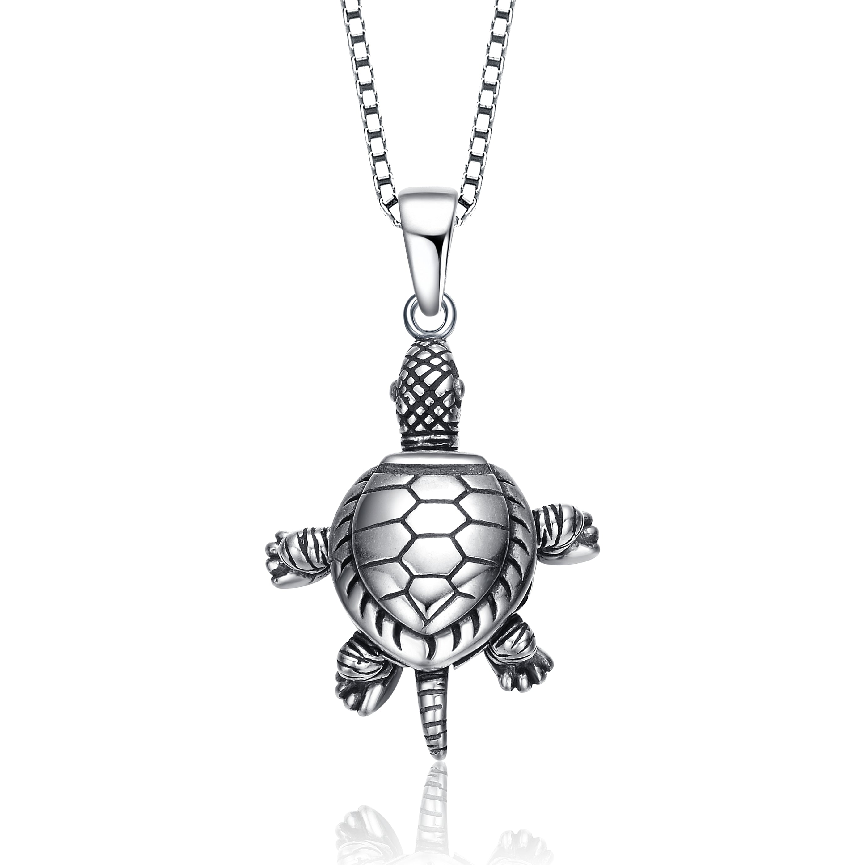 Women’s Sterling Silver With Rhodium Plated Turtle Pendant Necklace Genevive Jewelry