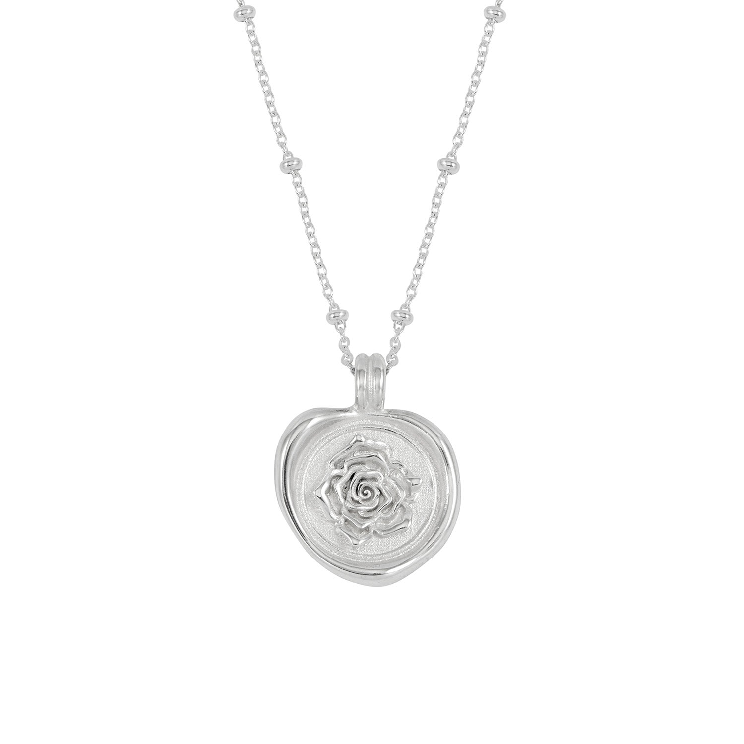 Dower & Hall Women's Silver Wild Rose Talisman Necklace In Metallic