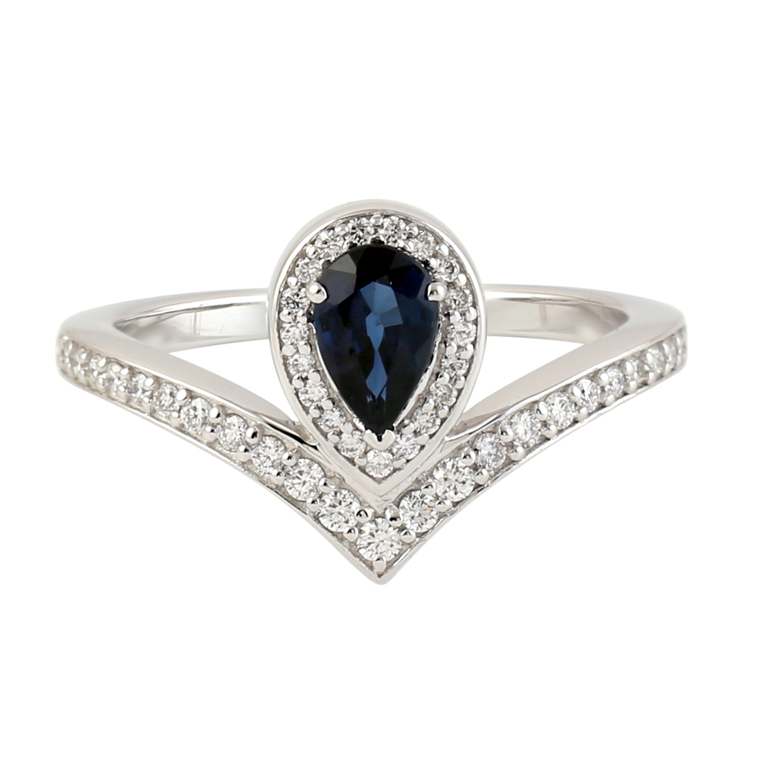 Artisan Women's White / Blue Statement Pear-cut Blue Sapphire & Diamond Ring In 18k White Gold In Metallic