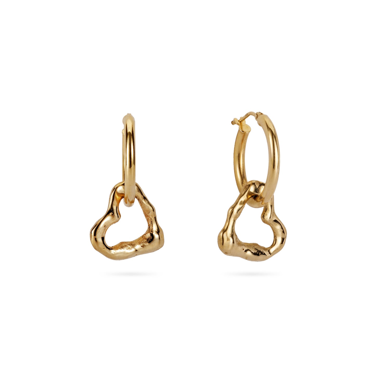 Lulu And Boo Jewellery Women's Solid Nine Carat Gold Hoop Earrings With Drop Molten Heart In Gold