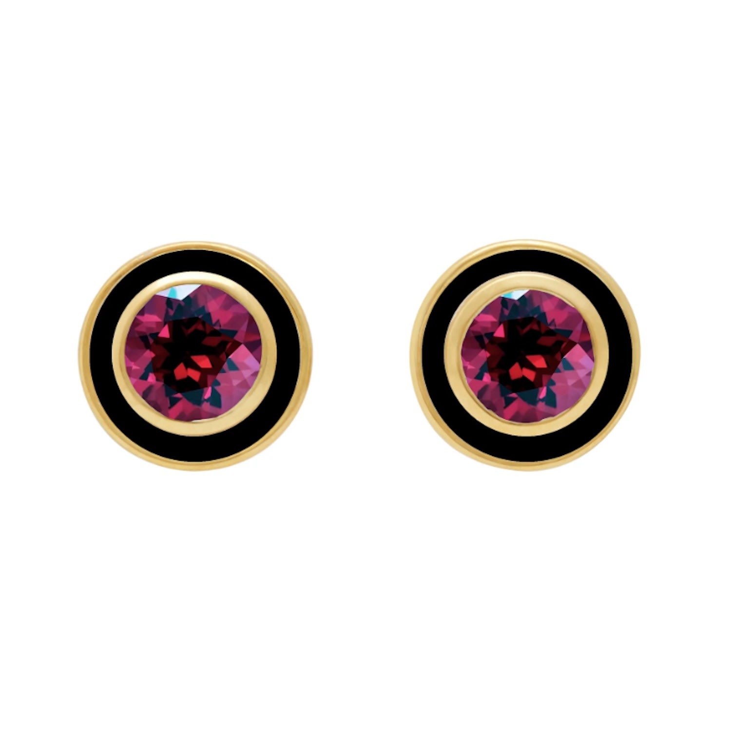 Augustine Jewels Women's Black / Red Rhodolite Black Enamel Earrings In Black/red