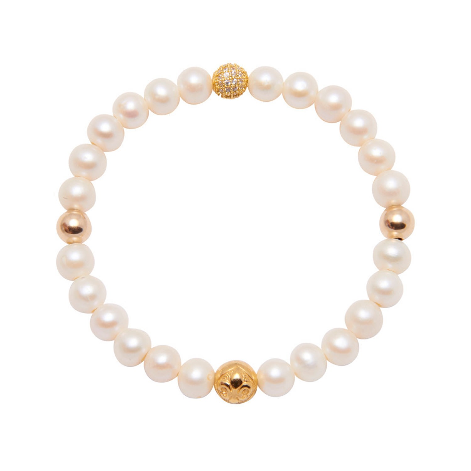 Women’s White / Gold Wristband With Pearl And Gold Nialaya