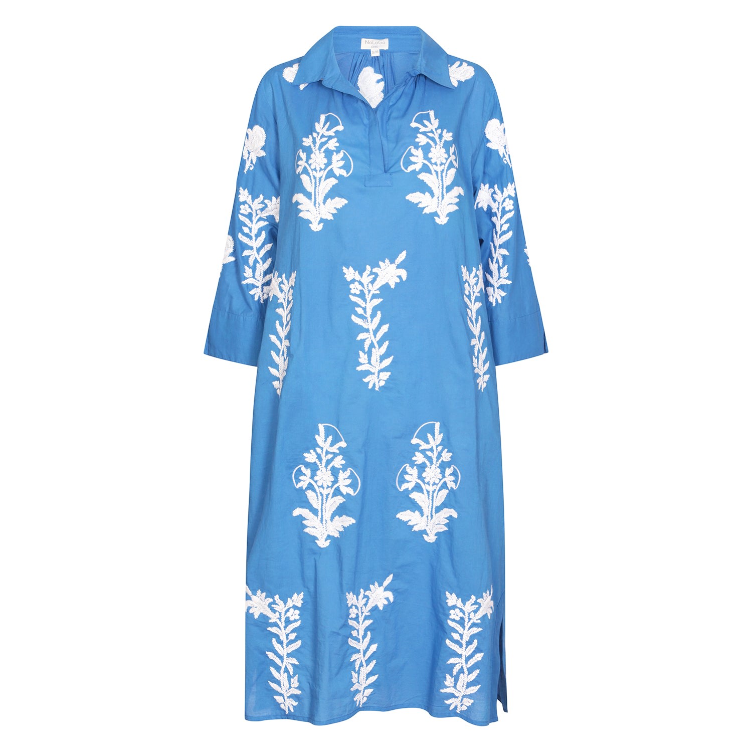 Nologo-chic Women's Short Tourist Dress Blue With White Embroidery Cotton In Blue
