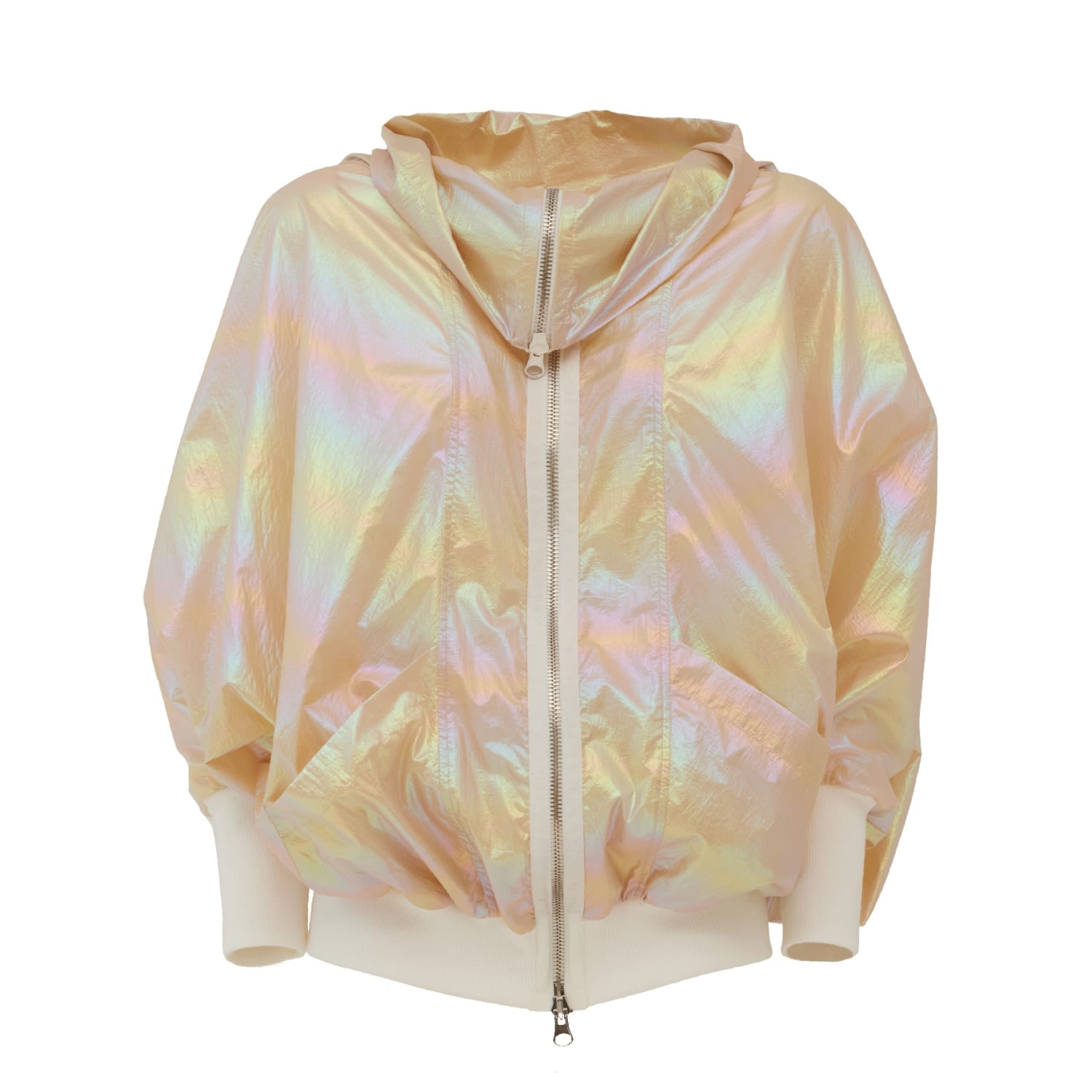 Women’s Gold Oversized Zip-Up Bomber Jacket Holographic Shiny Small Julia Allert