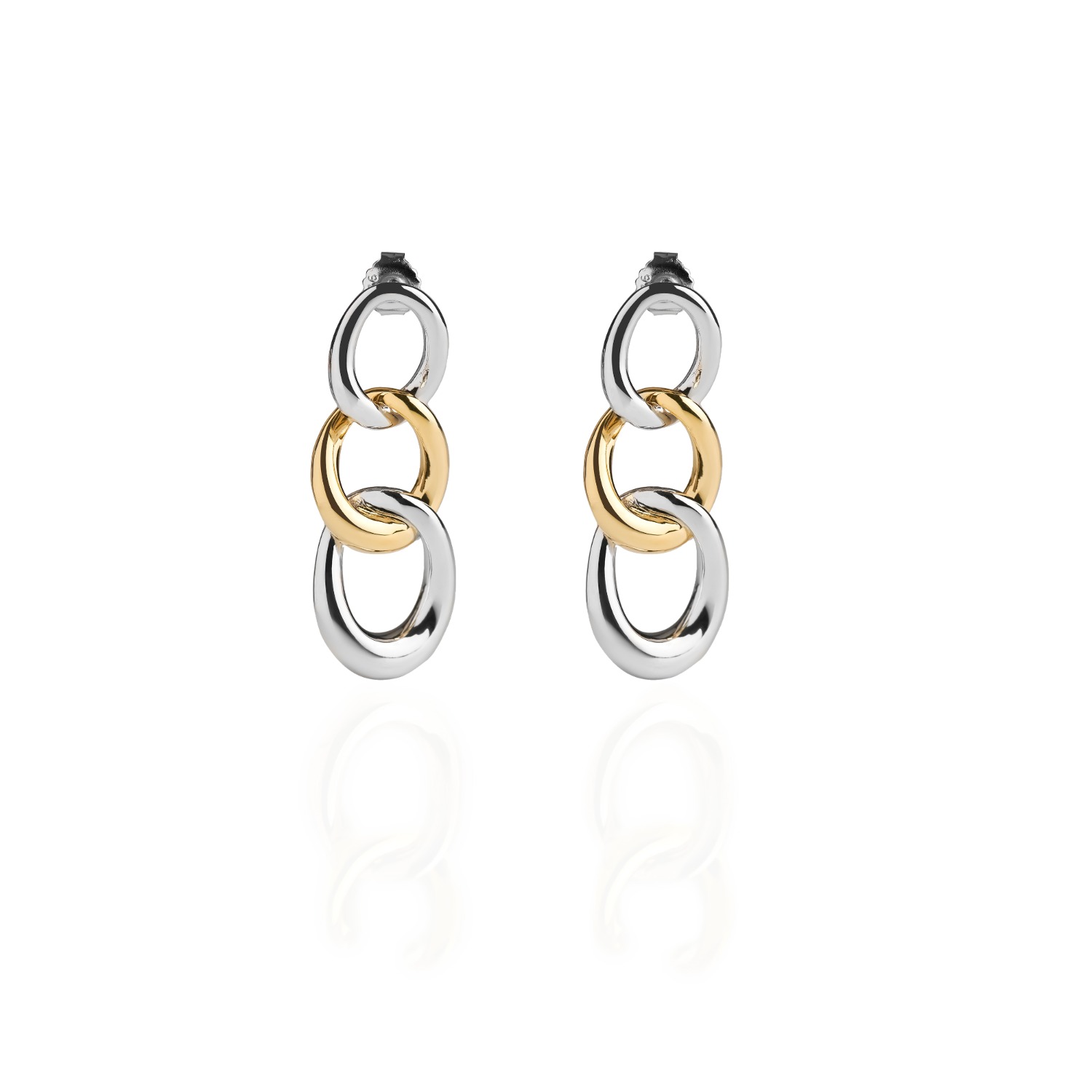 three curb chain links earrings in metal