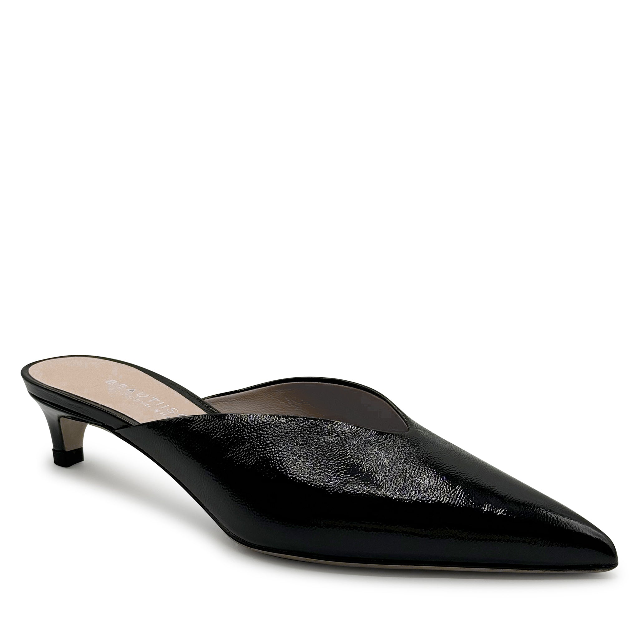 Beautiisoles By Robyn Shreiber Made In Italy Women's Gal Black Leather Mule Comfortable Low Heel Elegant For Work & Valentine Evening In Black