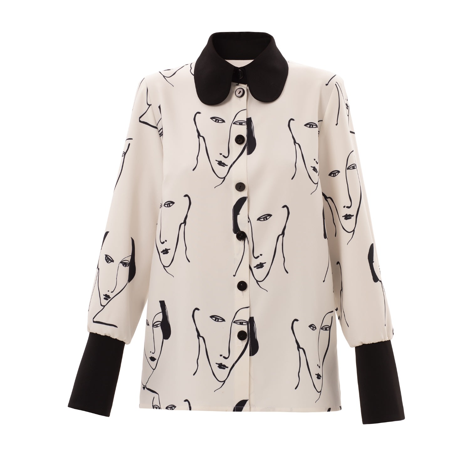 Women’s Designer Shirt With Faces Print - White XXL Julia Allert