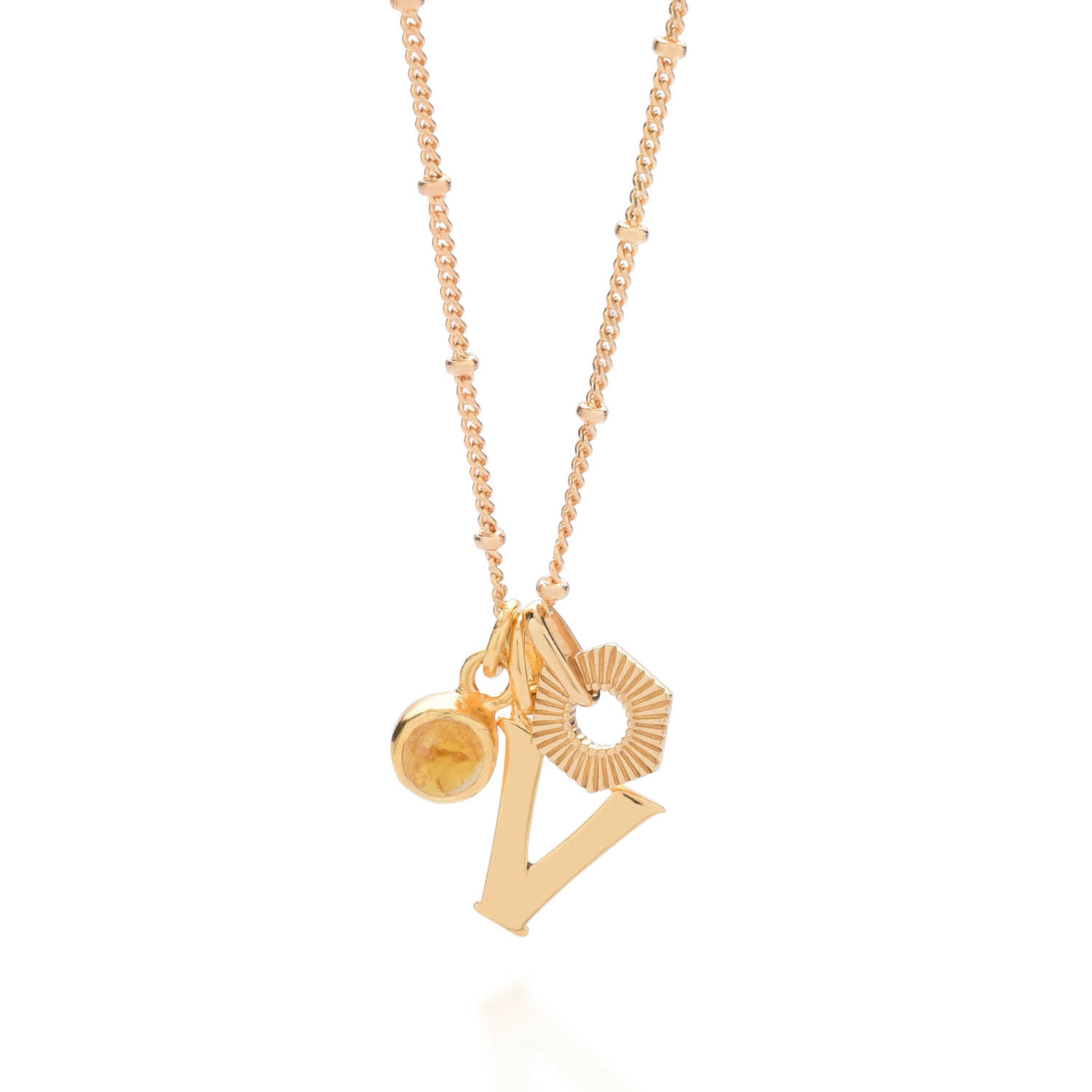 Nellou Jewellery Women's Yellow / Orange Personalised Hex Initial November Birthstone Necklace Gold Plated Sterling S