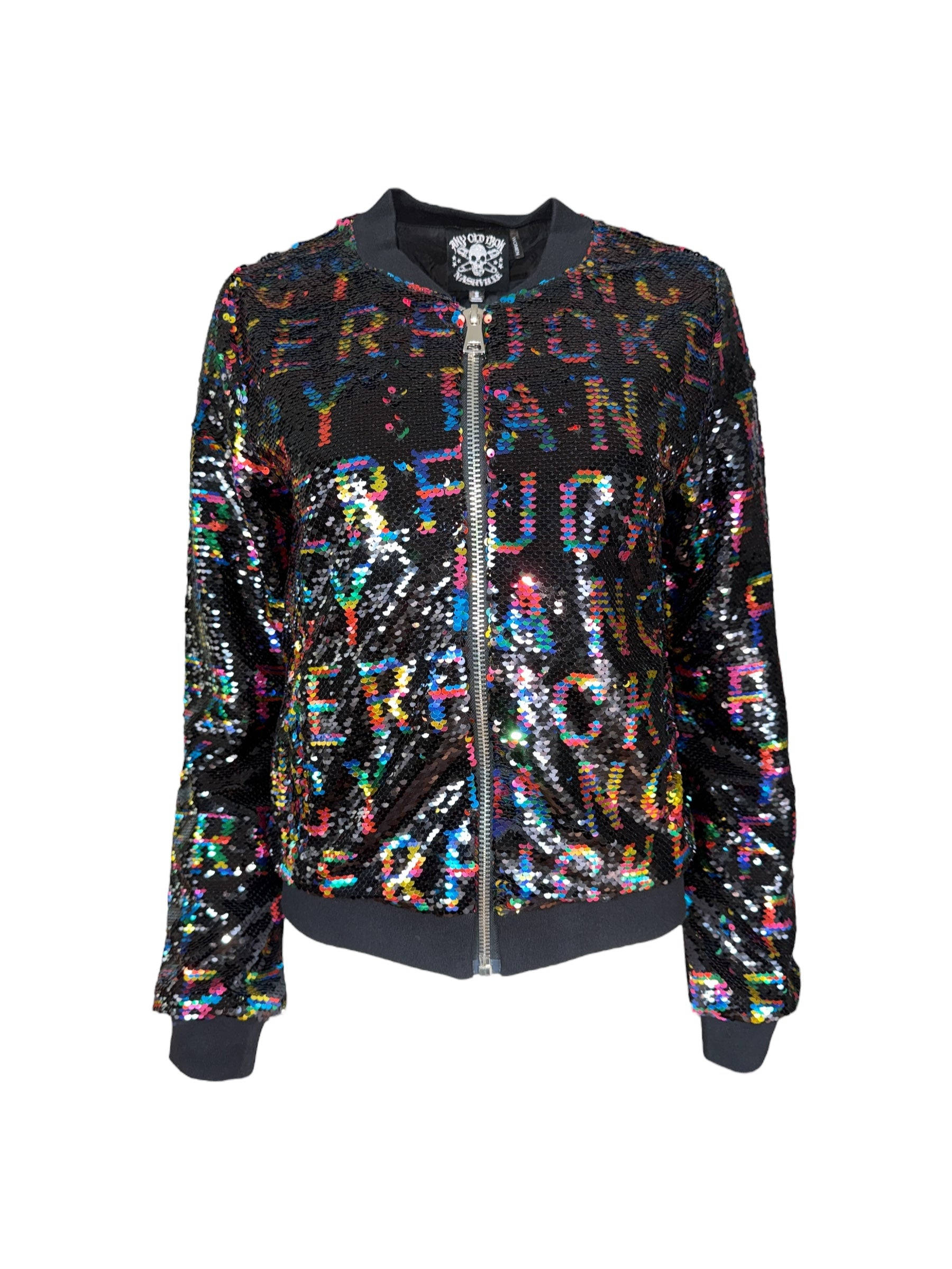 Any Old Iron Women's Black / Gold Rainbow Fancy Fucker Reversible Sequin Bomber Jacket In Black