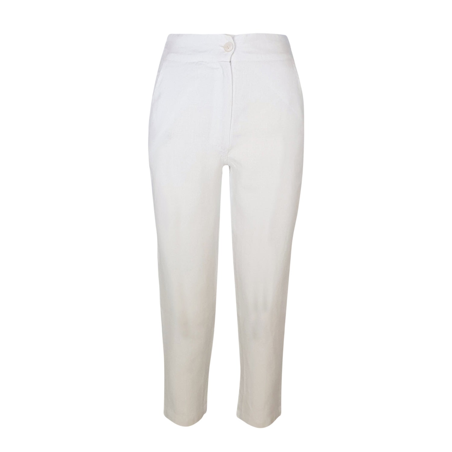 Haris Cotton Women's Ribbed Back Waist Linen Tapered Pants - White In White