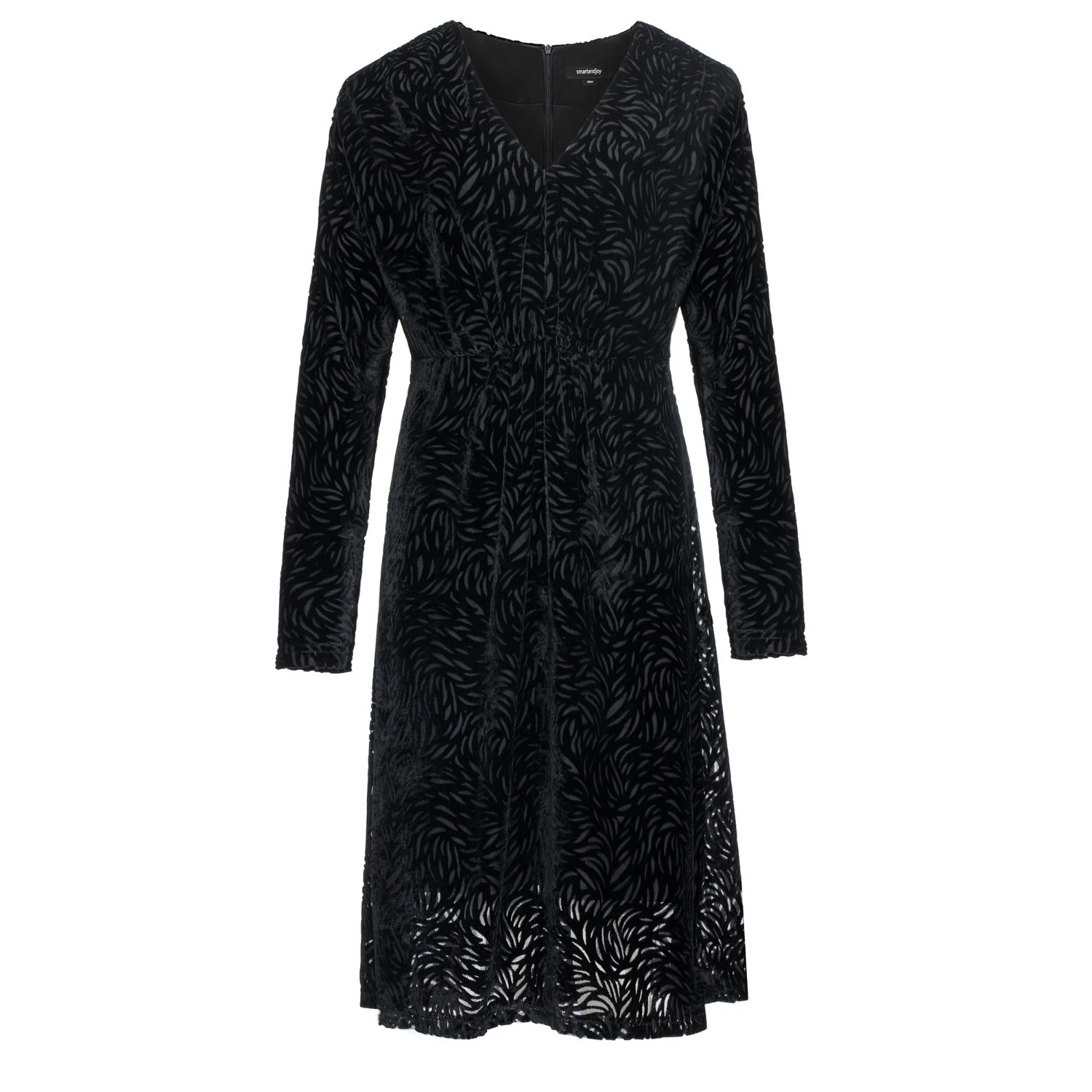 Smart And Joy Women's Black Devore Velvet V-neck Dress In Black