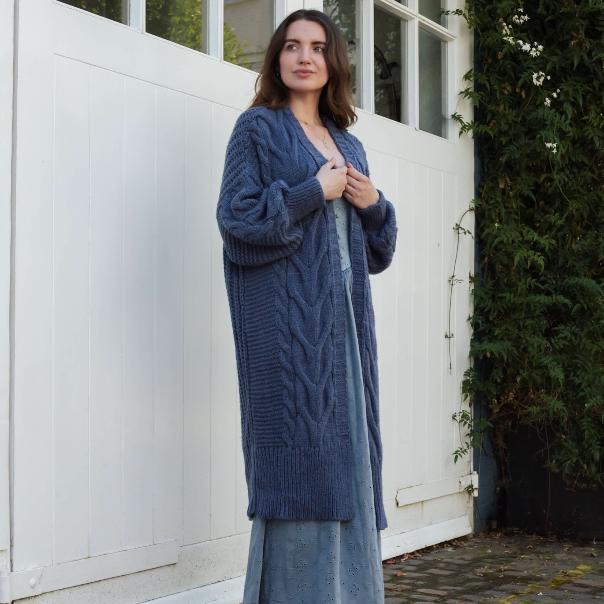 Alex Cable Balloon Sleeve Maxi Cardigan - Denim | Cara & The Sky