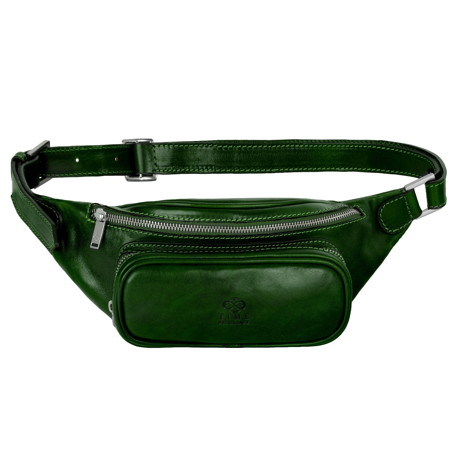 Time Resistance Men's Leather Sling Bag Belly Bag In Green - Independent People In Green