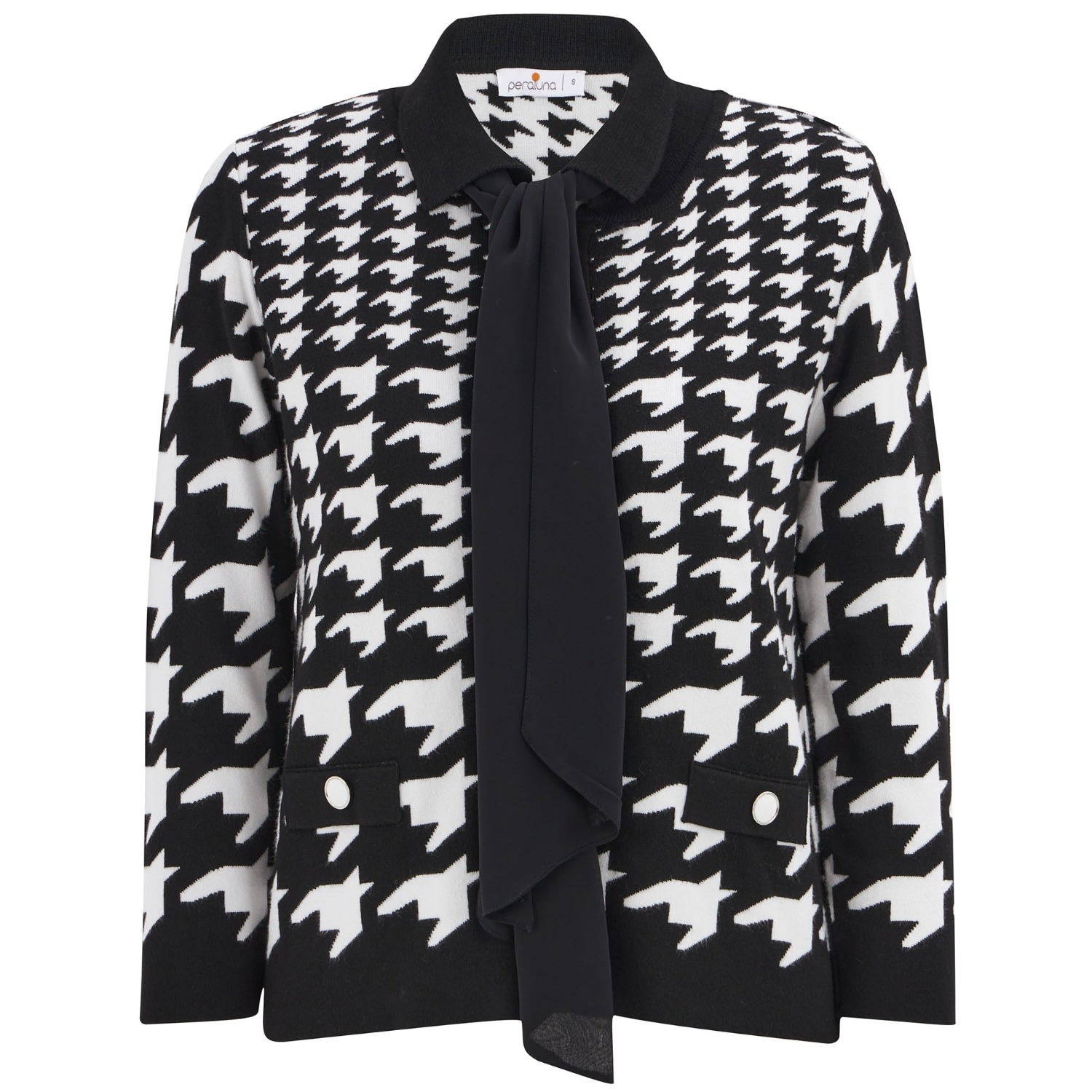 Peraluna Women's Houndstooth Patterned Knitwear Short Jacket - Black/ecru In Black
