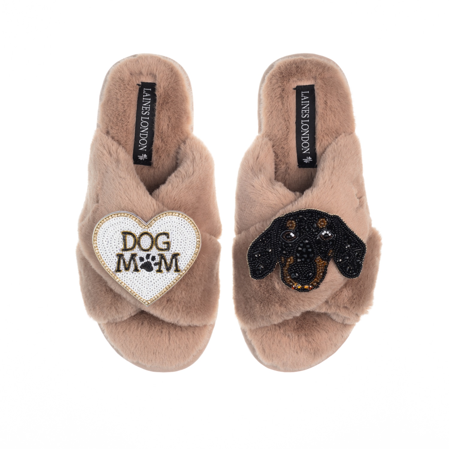Laines London Women's Brown Classic Laines Slippers With Little Sausage & Dog Mum / Mom Brooches - Toffee In Brown