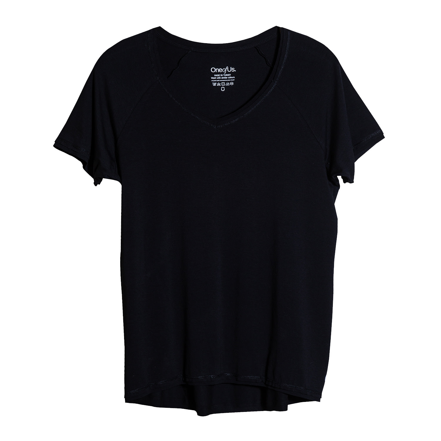 One Of Us Women's Black Dennis Helps Maya V Neck Raw Edge T-shirt - Ash In Black
