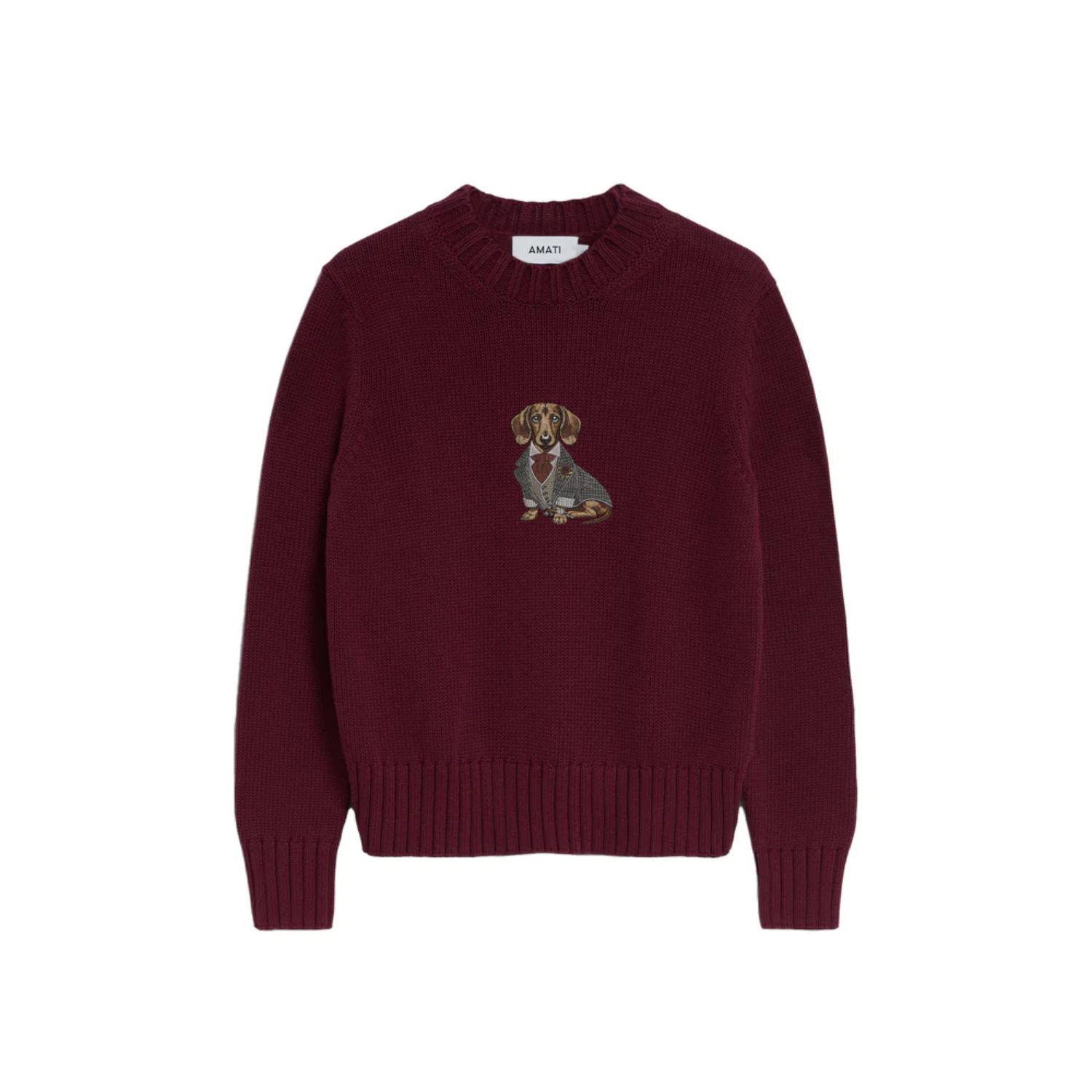 Amati Collection Women's Dachshund Embroidered Sweater In Red