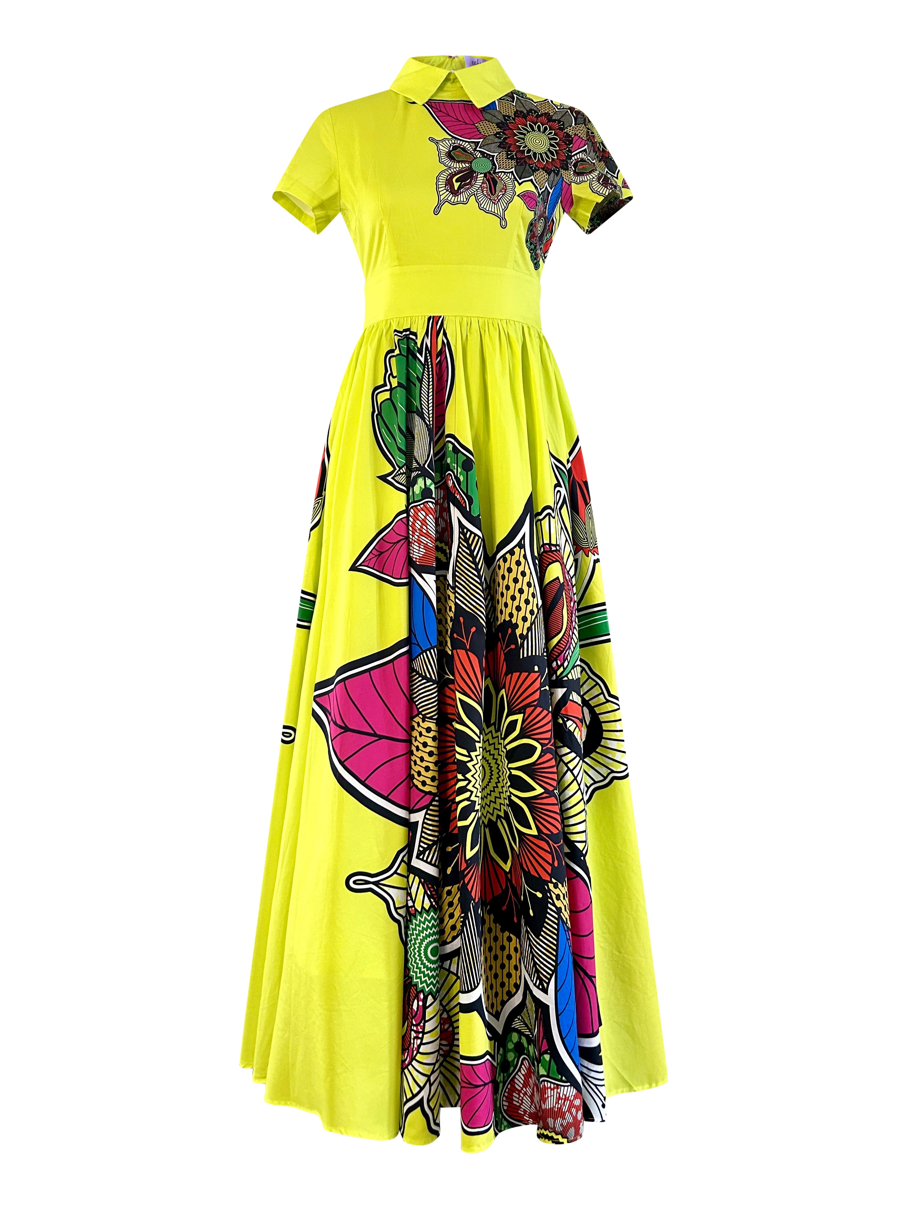 Rahyma Women's Green Floral Bold Print Vintage Maxi Dress In Yellow