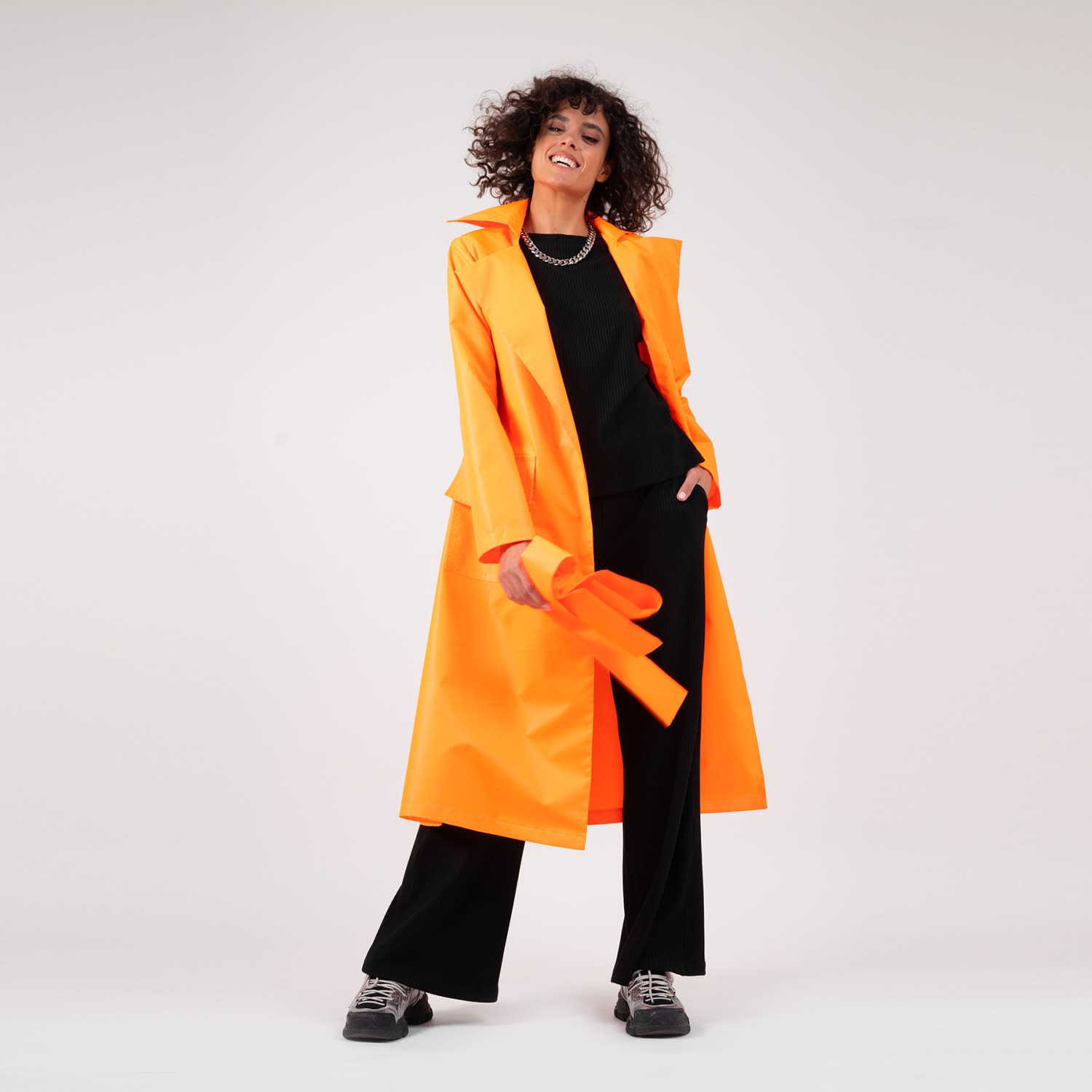 Orange Neon Trench Coat | BLUZAT | Wolf & Badger