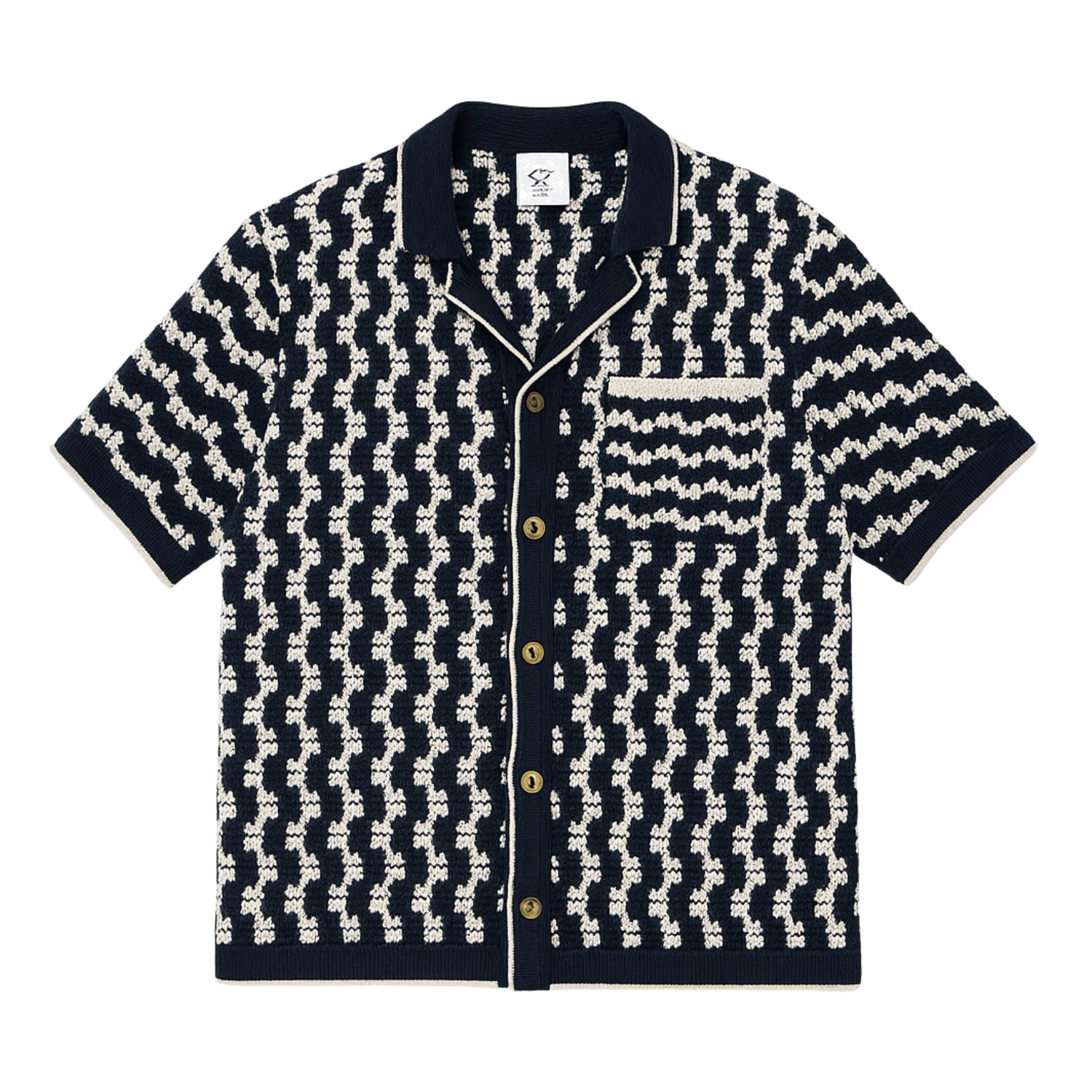 Live Kolibri Men's Blue / White Crochet Button-up Shirt