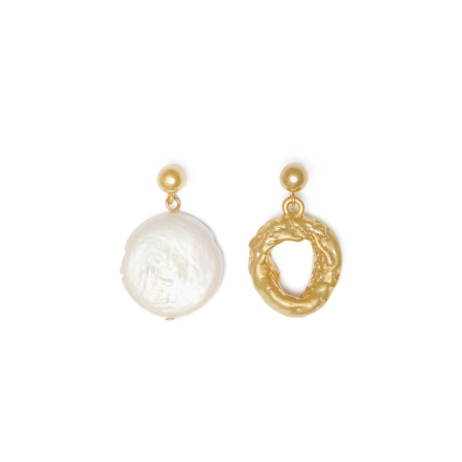 Women’s Gold Asymmetrical Round Pearls Earrings Shabella Nyc