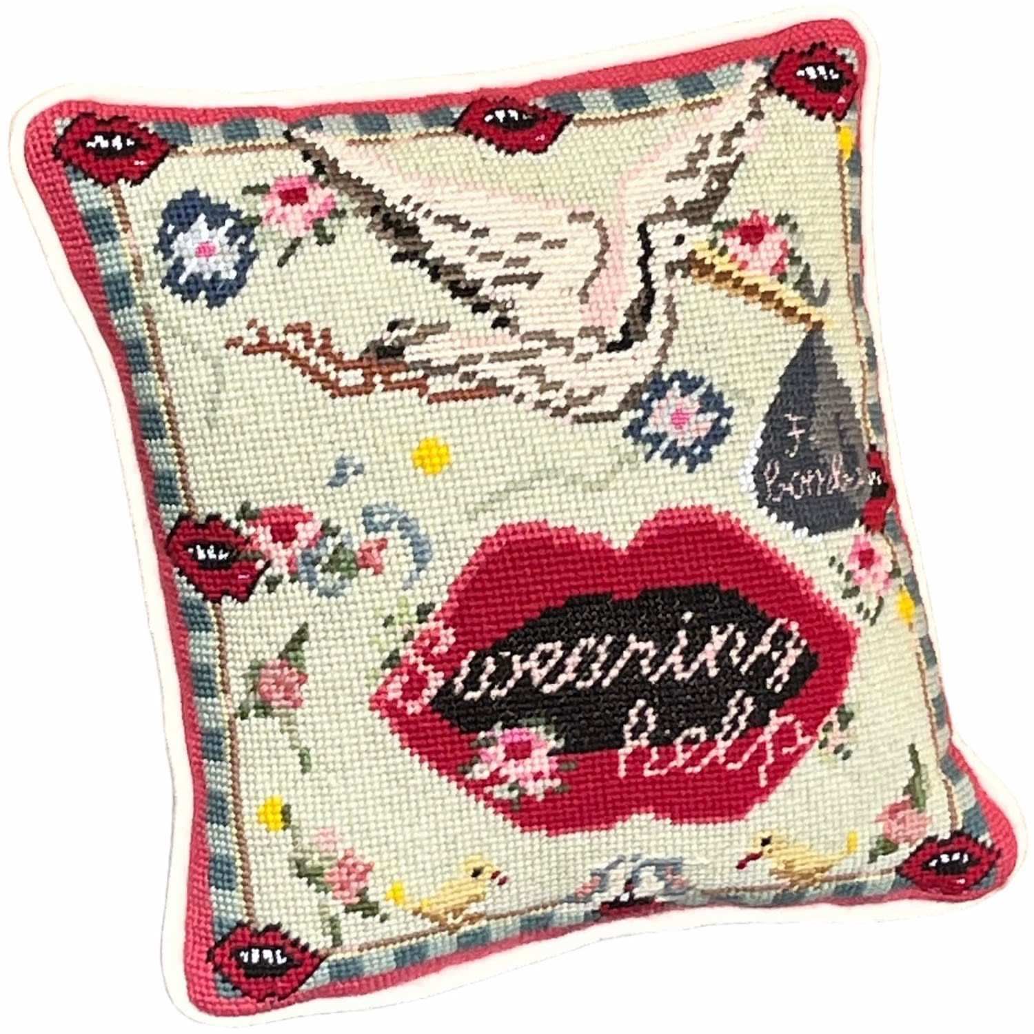 Hand-Embroidered Needlepoint F-Bombs Original Pillow, One Of A Kind Mommani Threads