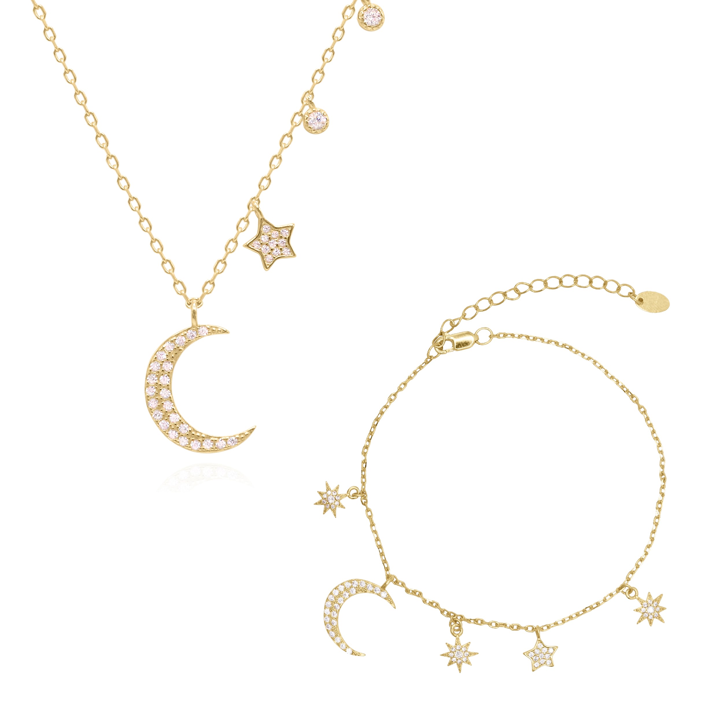 Luna Charles Women's Moon & Star Charm Gift Set - Necklace & Bracelet - Gold Plated