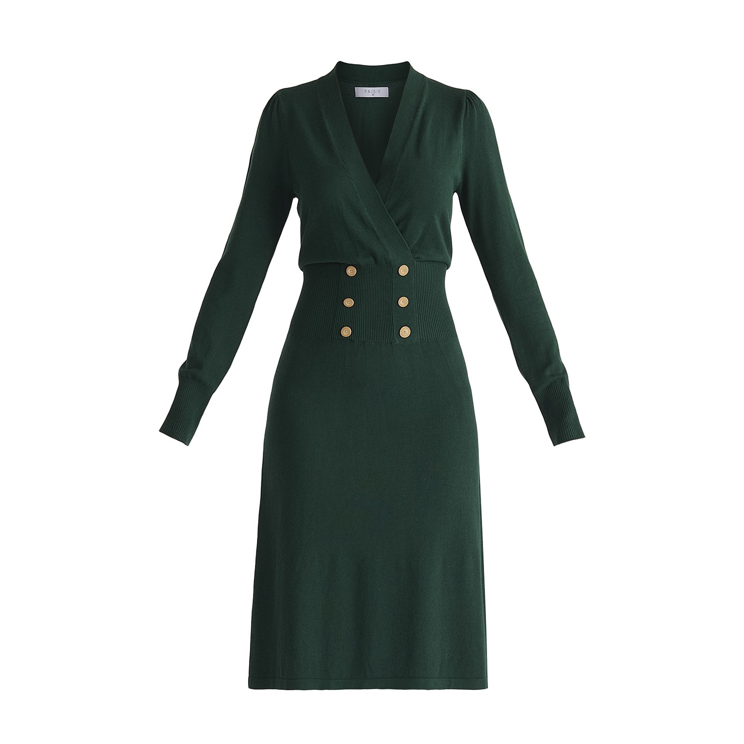 Paisie Women's Long Sleeve Knitted Button Wrap Dress In Green In Green