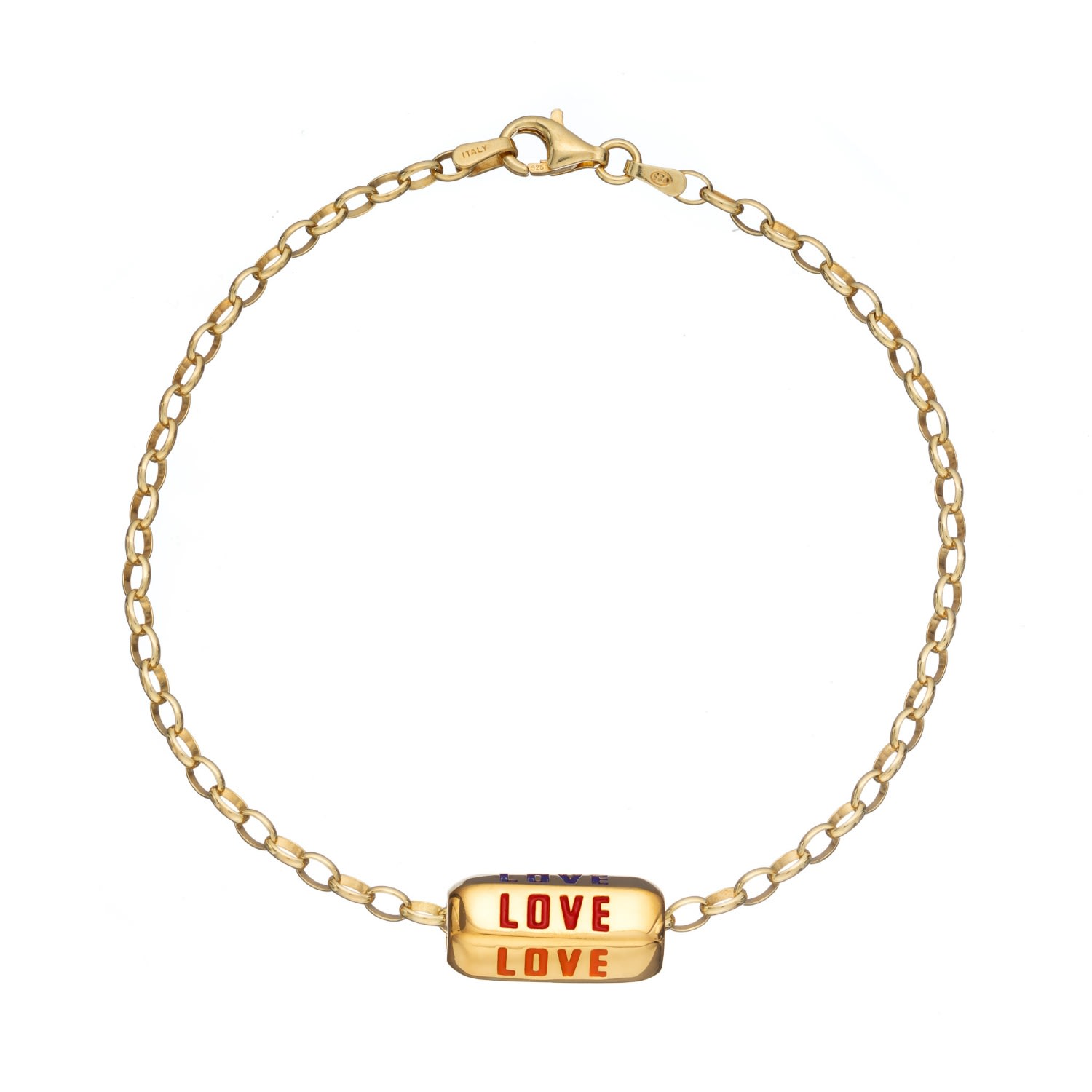 Lily Charmed Women's Gold Plated Love Is All Around Charm Bracelet - Rainbow Enamel In Gold