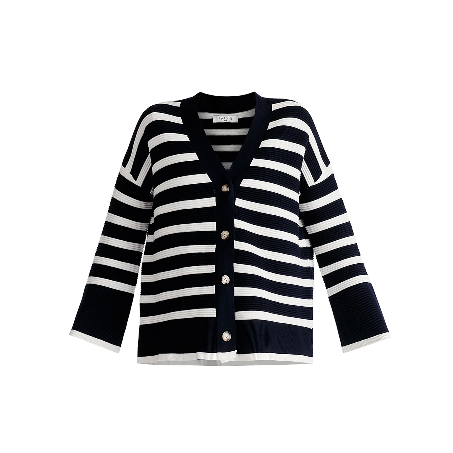 Paisie Women's  Striped Ribbed Cardigan In Navy & White In Black