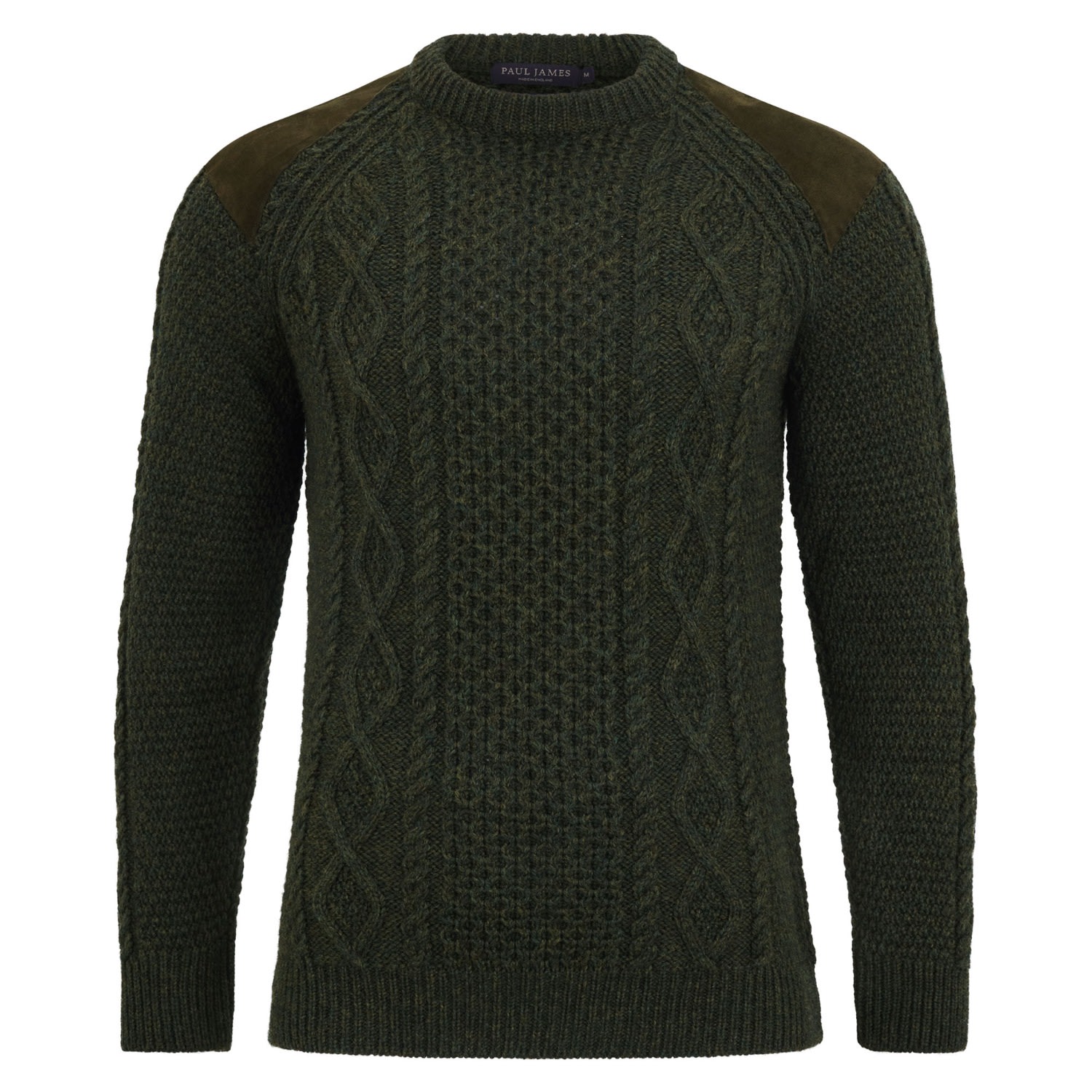Paul James Knitwear Mens Chunky Merino Wool Archie Shooting Jumper - Green Melange In Green