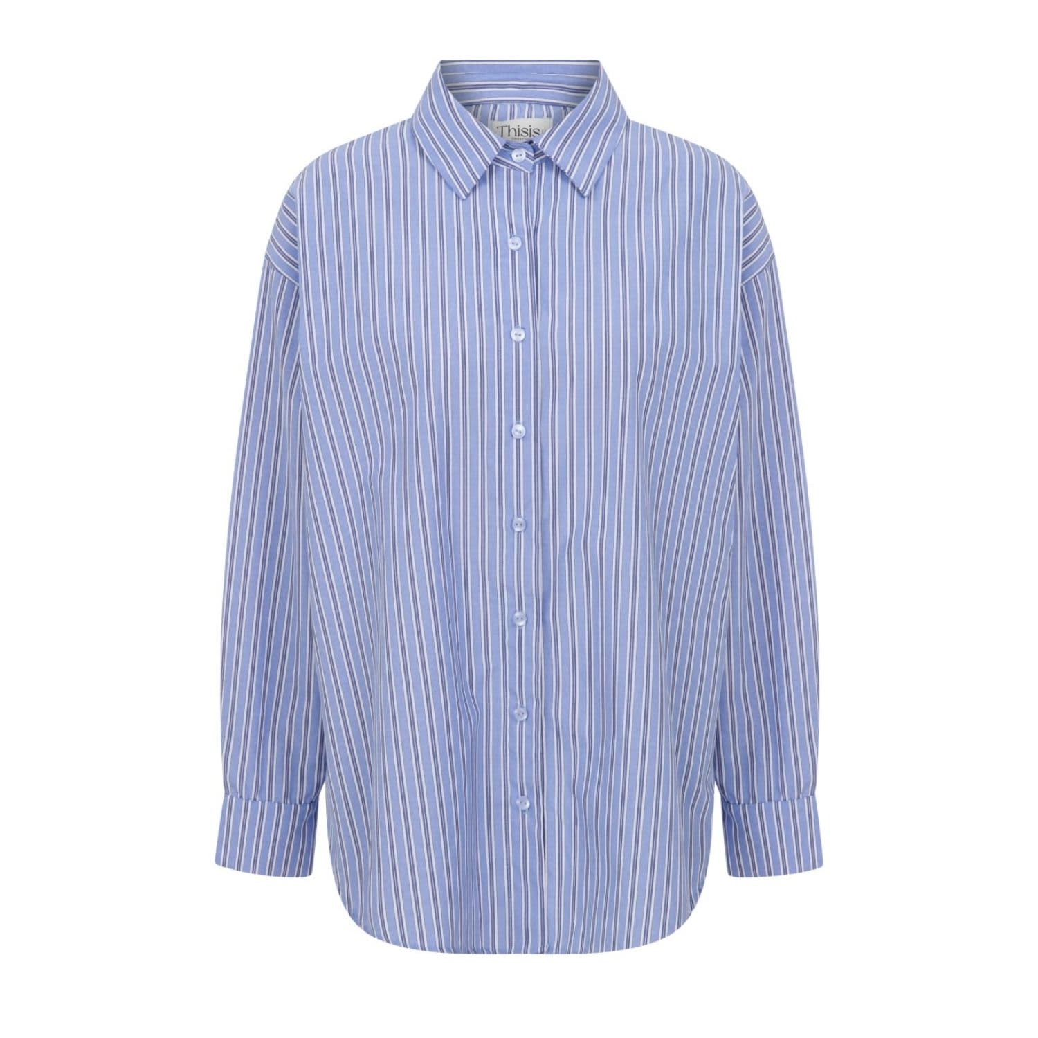 Skyline Stripes Shirt - Oversized Blue Striped Shirt With Open