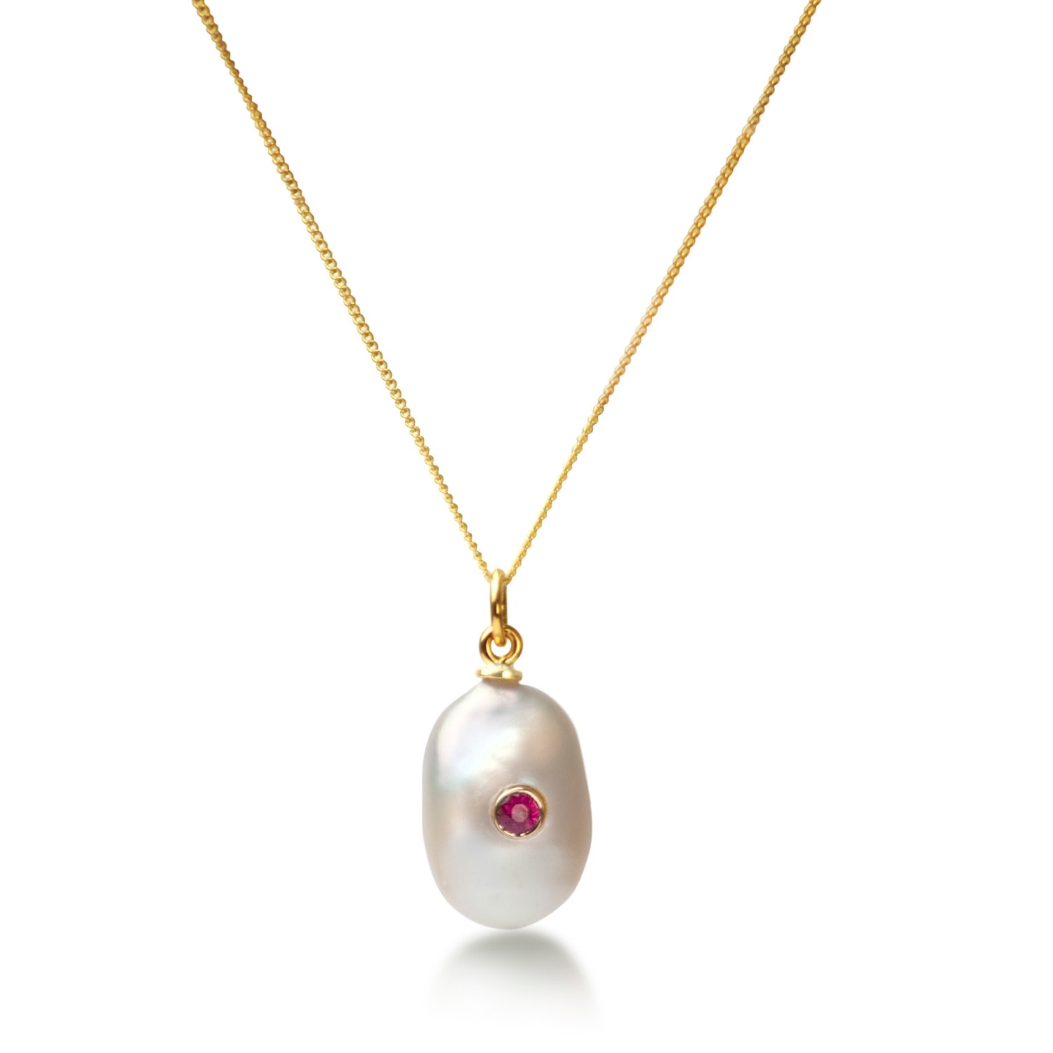 Women’s Red / Gold / White Keshi Pearl Necklace With Ruby In Solid Gold The Jewellery Store London
