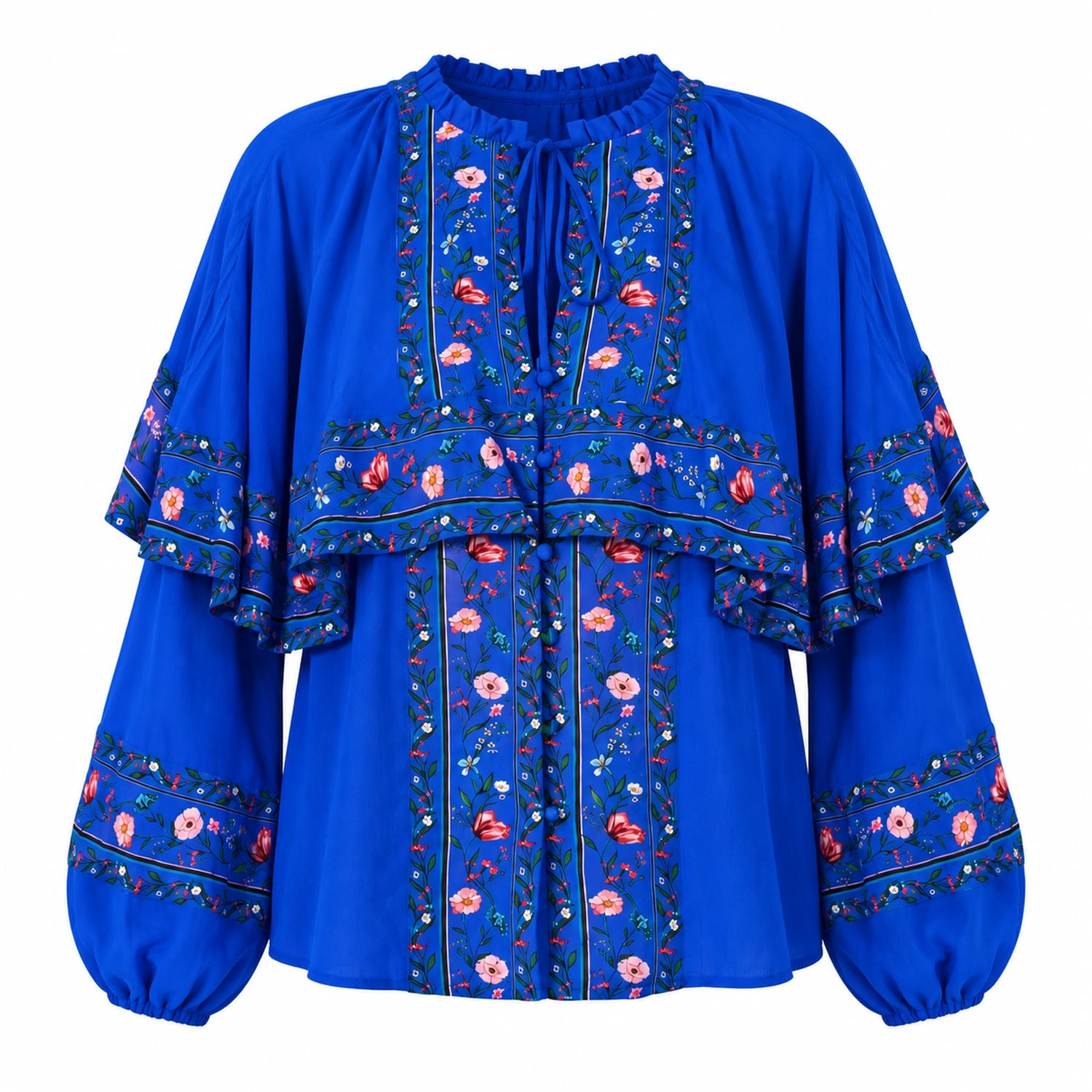 Rose & Nancy Women's Tory Blue Floral Cape Blouse