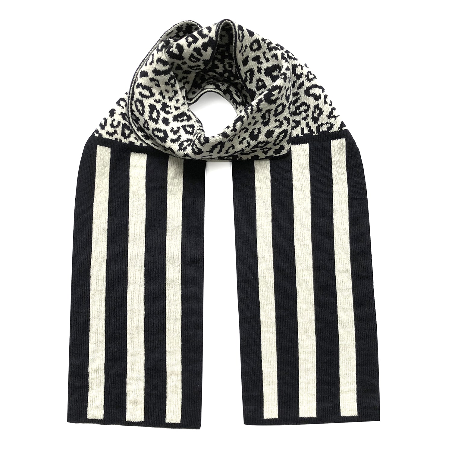 Women’s White / Black Leopard With Stripes Wool & Cashmere Scarf Ingmarson