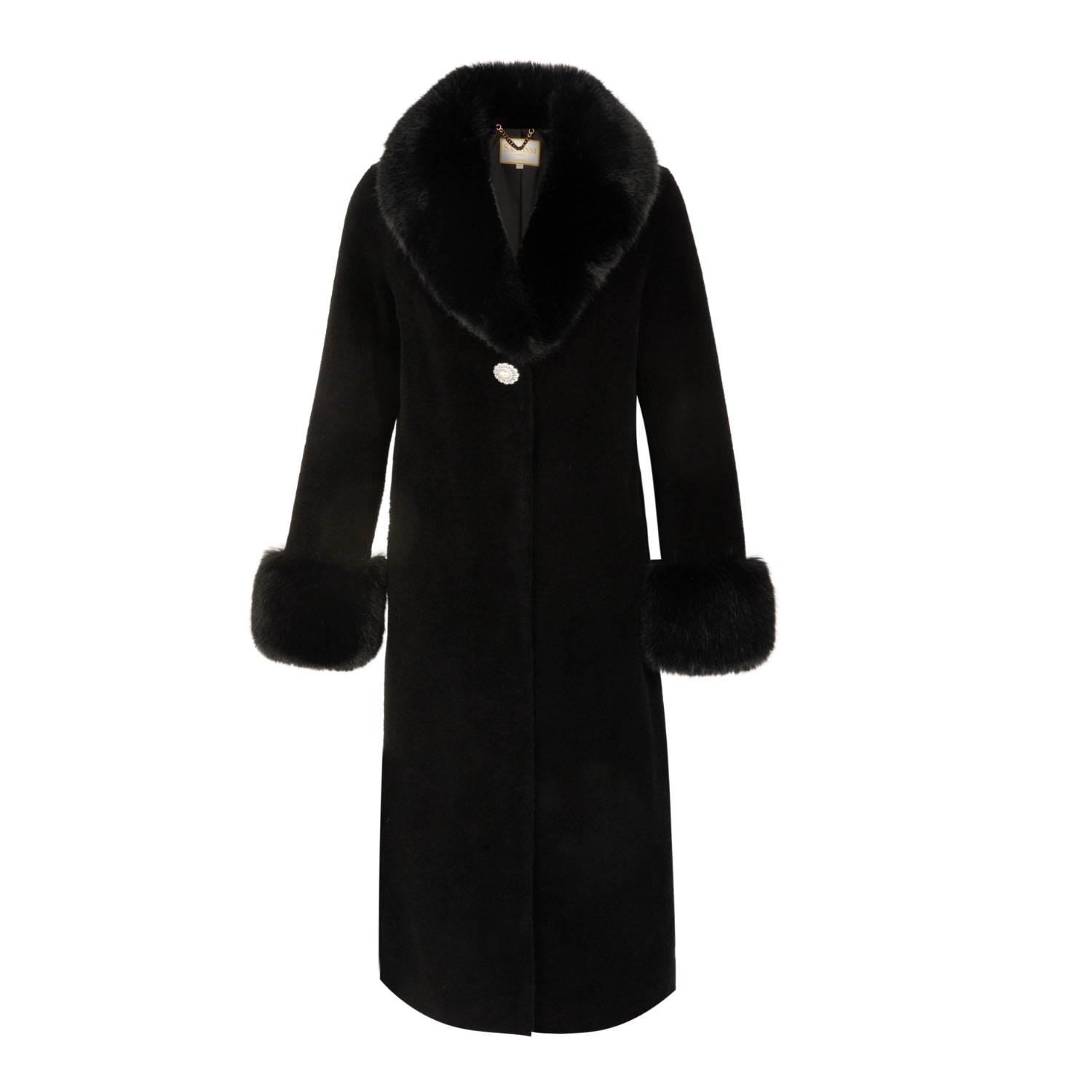 Santinni Women's Black Sunset Boulevard Long Wool Coat With Faux Fur Collar In Nero In Black