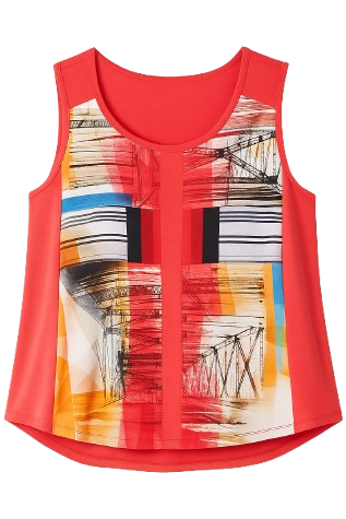 Conquista Women's Red Flowy Abstract Sleeveless Top In Jersey Fabric