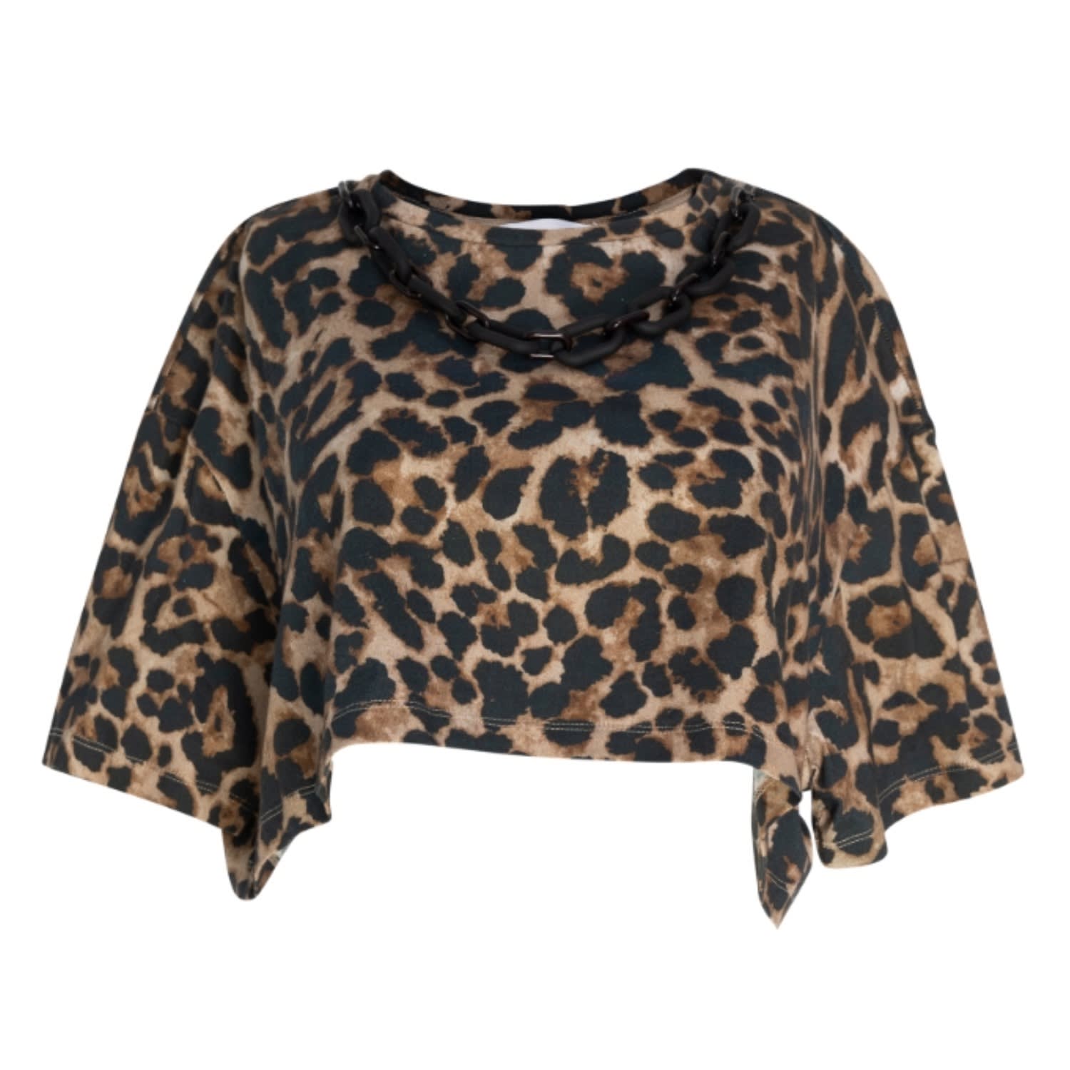 Circular Path Women's Brown / Black Necklace Crop T-shirt - Leopard In Multi