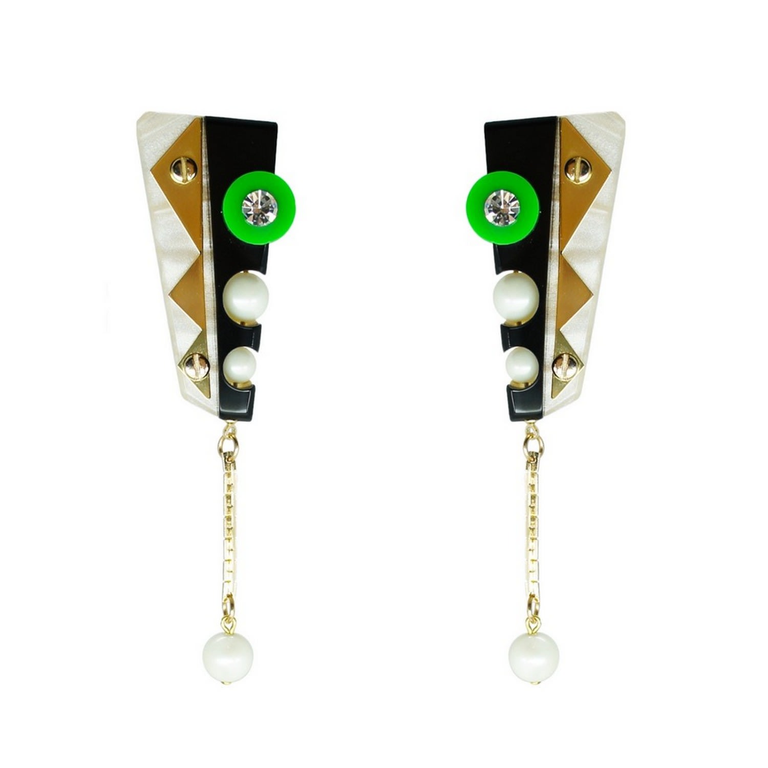 Gissa Bicalho Women's Neutrals / Green / Black Handmade Acrylic Earring Short Inti Nacre In Multi