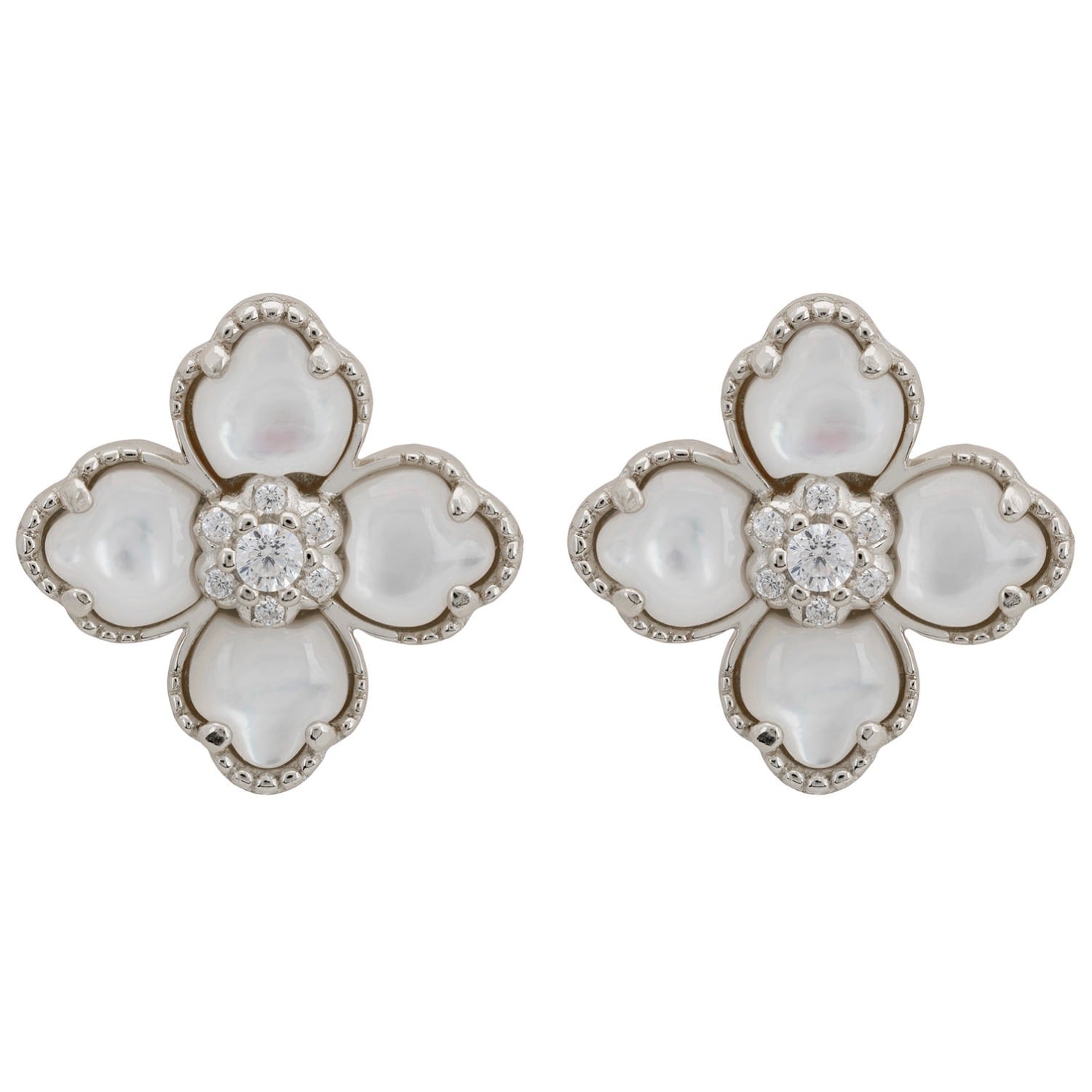 Latelita Women's White / Silver Flower Clover Mother Of Pearl Stud Earrings Silver