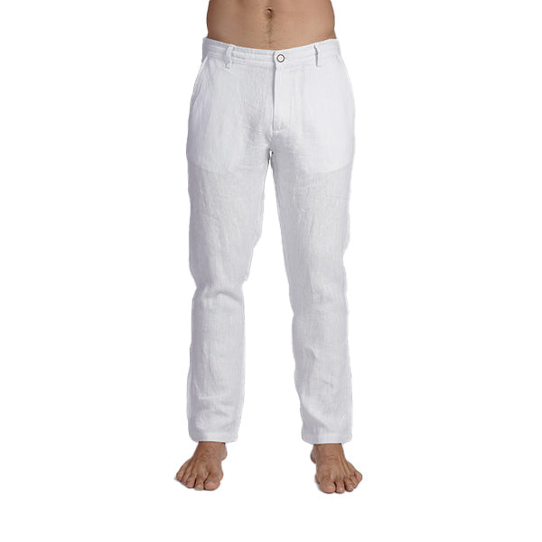 Eight X Men's 100% Linen Slim Fit Pants - White In White